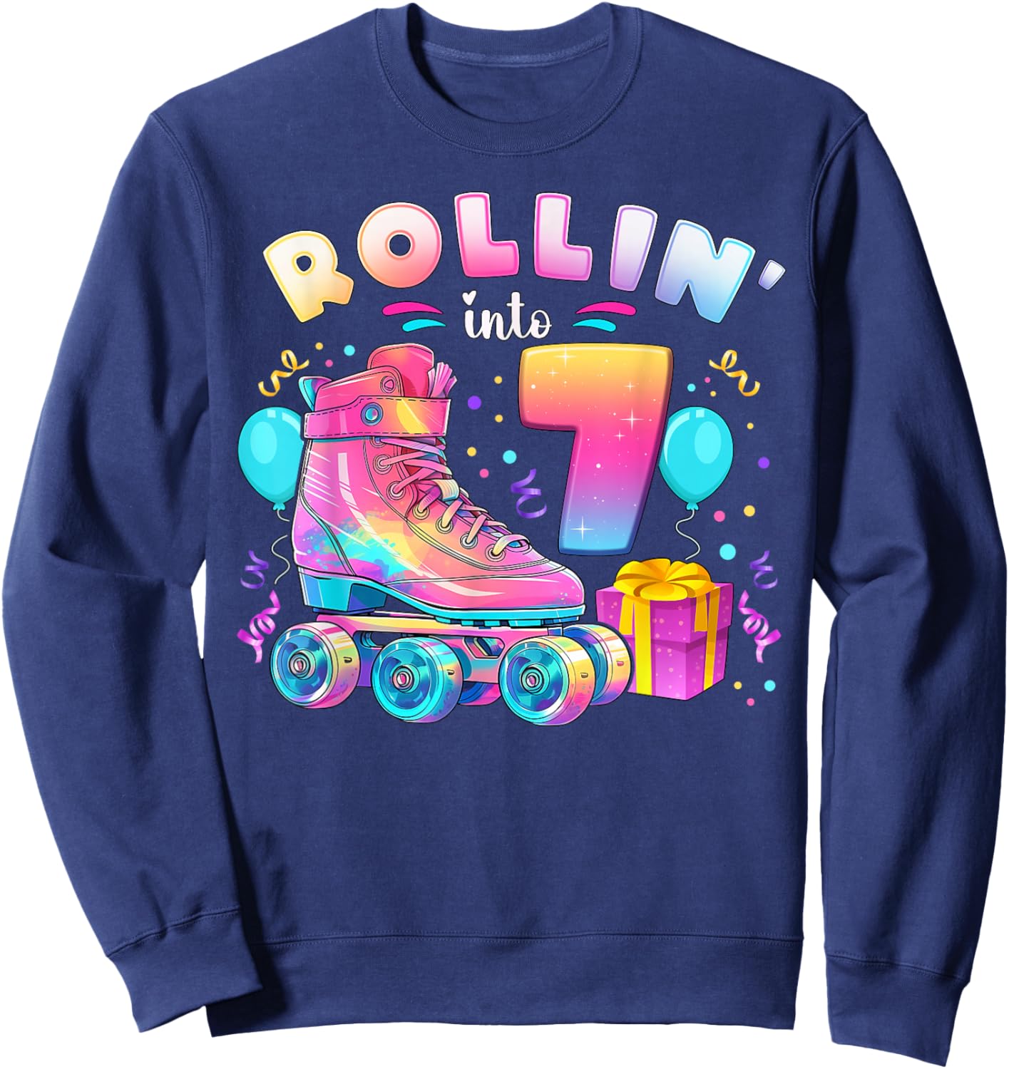 7th Birthday Girl 7 Years Roller Skates Number 7 Sweatshirt - Sweatshirt | Navy