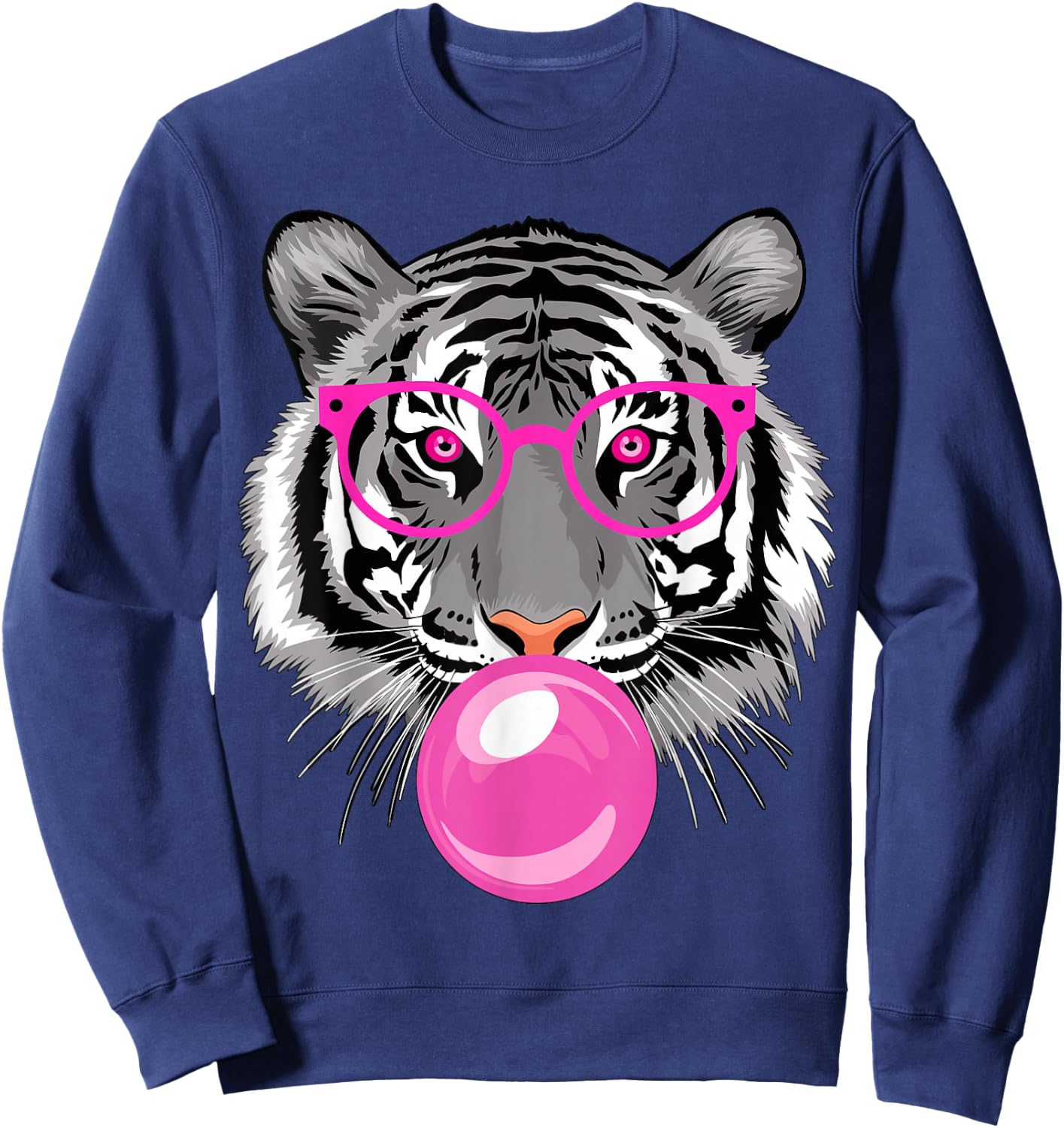 Tiger with Glasses and Bubble Gum Sweatshirt - Sweatshirt | Navy