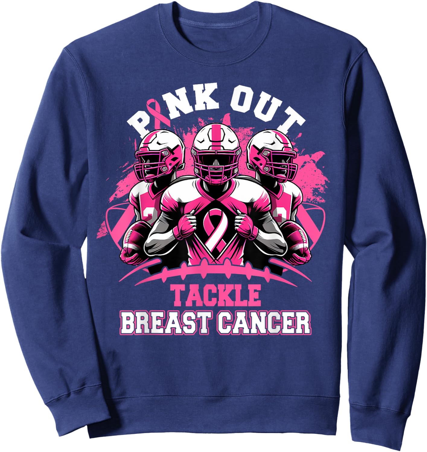 Pink Out Tackle Breast Cancer Awareness Football Pink Ribbon Sweatshirt - Sweatshirt | Navy