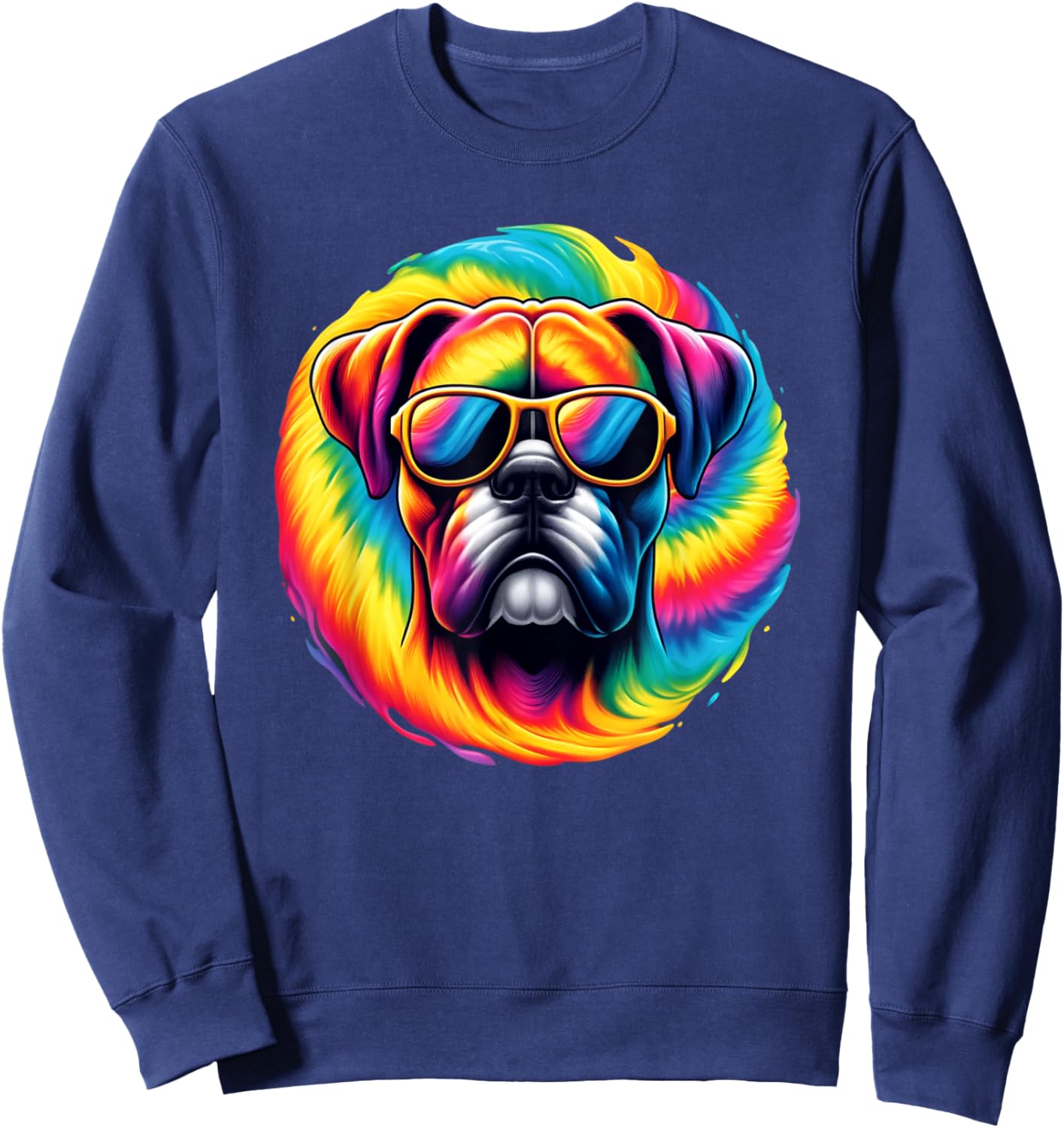 Tie Dye Art Sunglasses Boxer Dog Boxers Sweatshirt - Sweatshirt | Navy