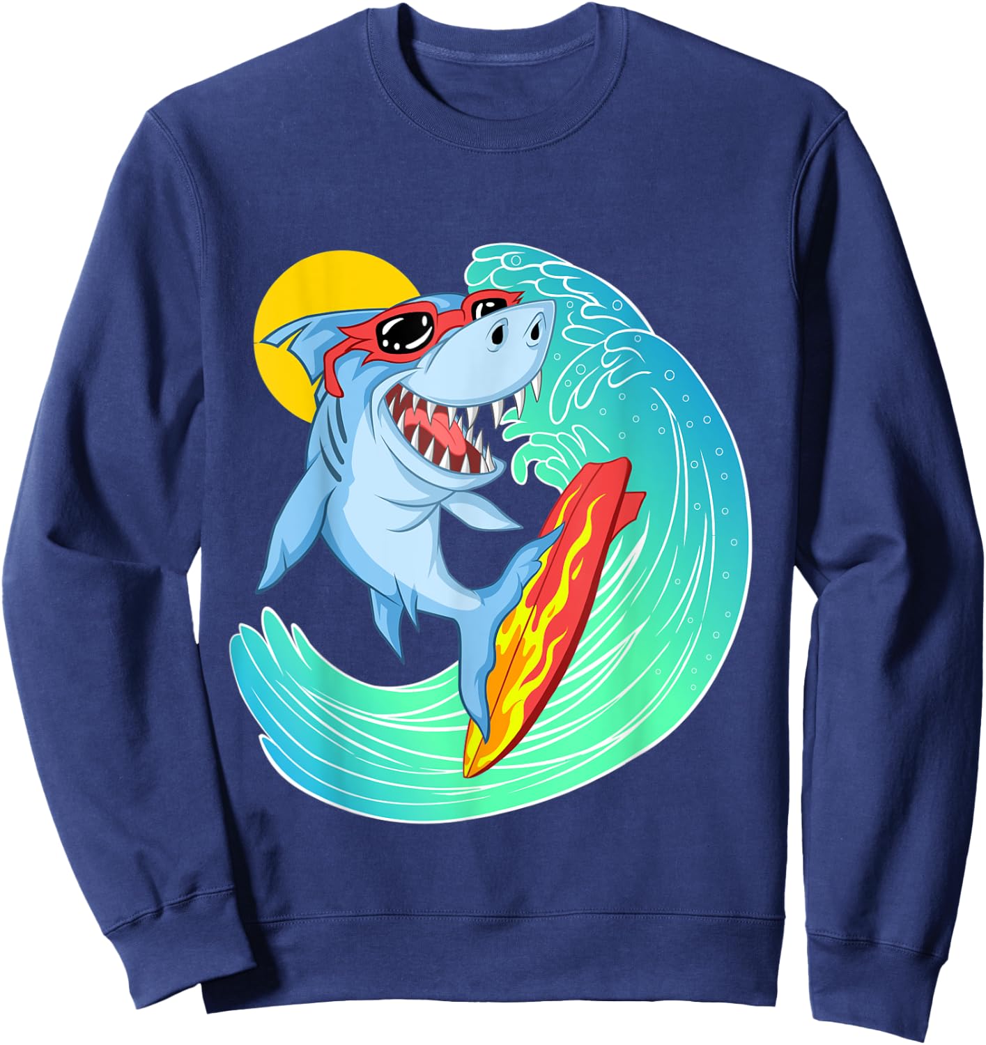 Surfing Shark Cute Sea Animal | Ocean Creature Adult & Kids Sweatshirt - Sweatshirt | Navy