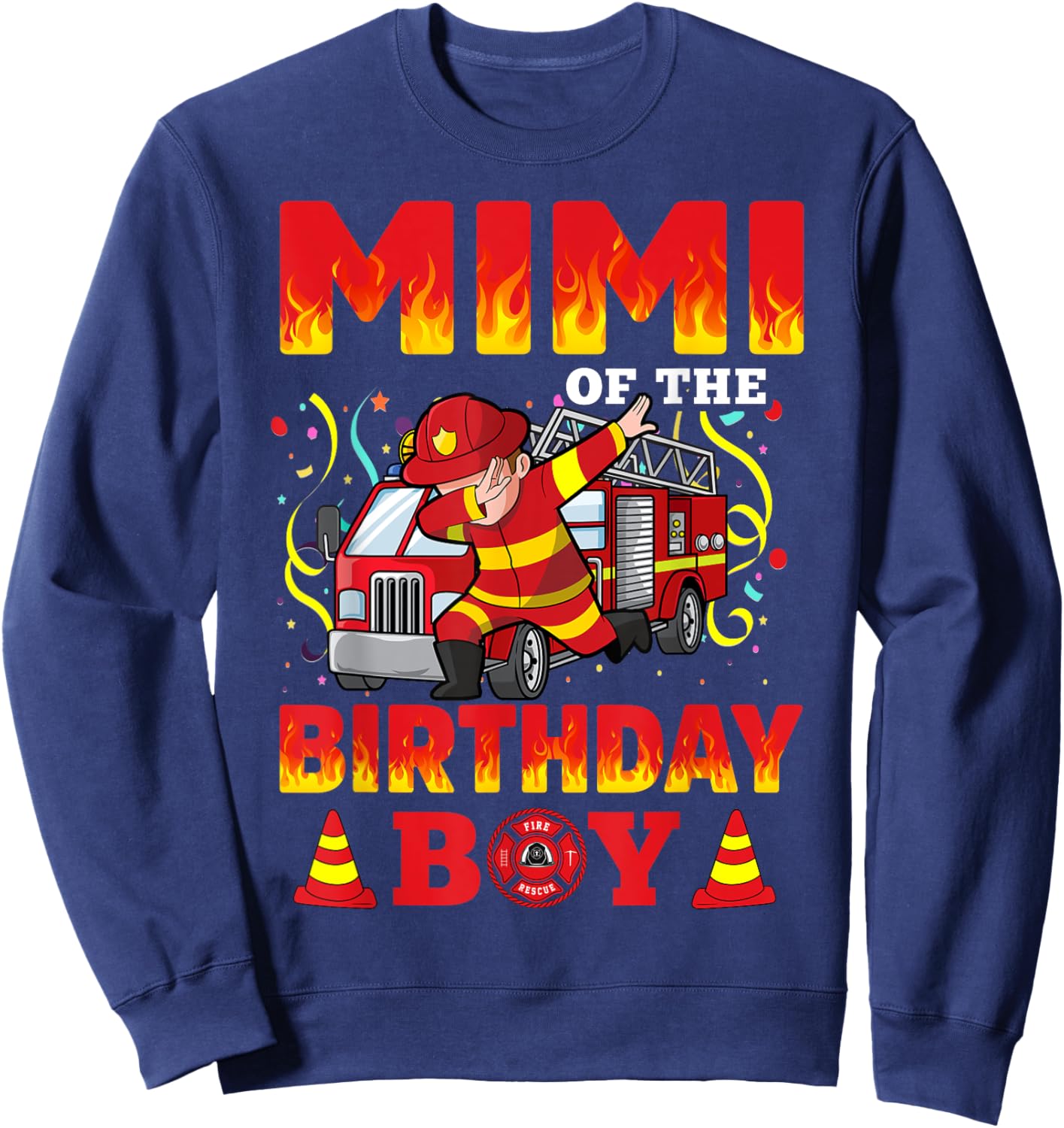 Mimi Of The Birthday Boy Fire Truck Firefighter Boys Sweatshirt - Sweatshirt | Navy