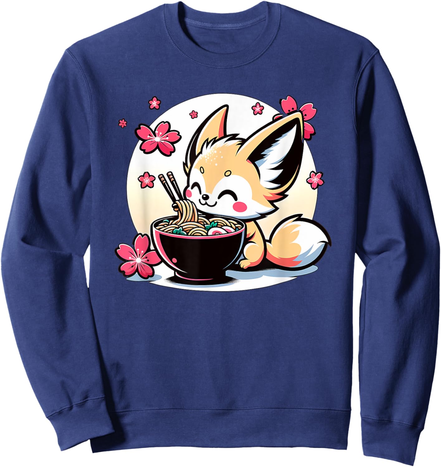 Kawaii Fennec Fox Eating Ramen Sweatshirt - Sweatshirt | Navy