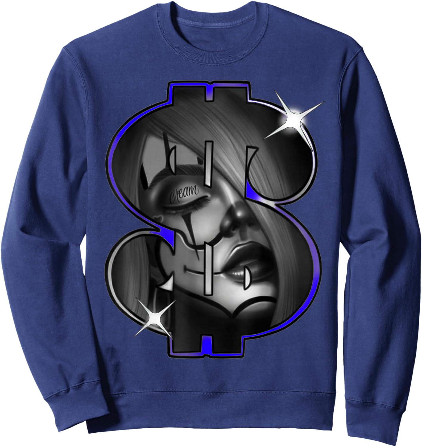 Chicano Payasa Clown Girl Money Symbol Indigo Sweatshirt - Sweatshirt | Navy