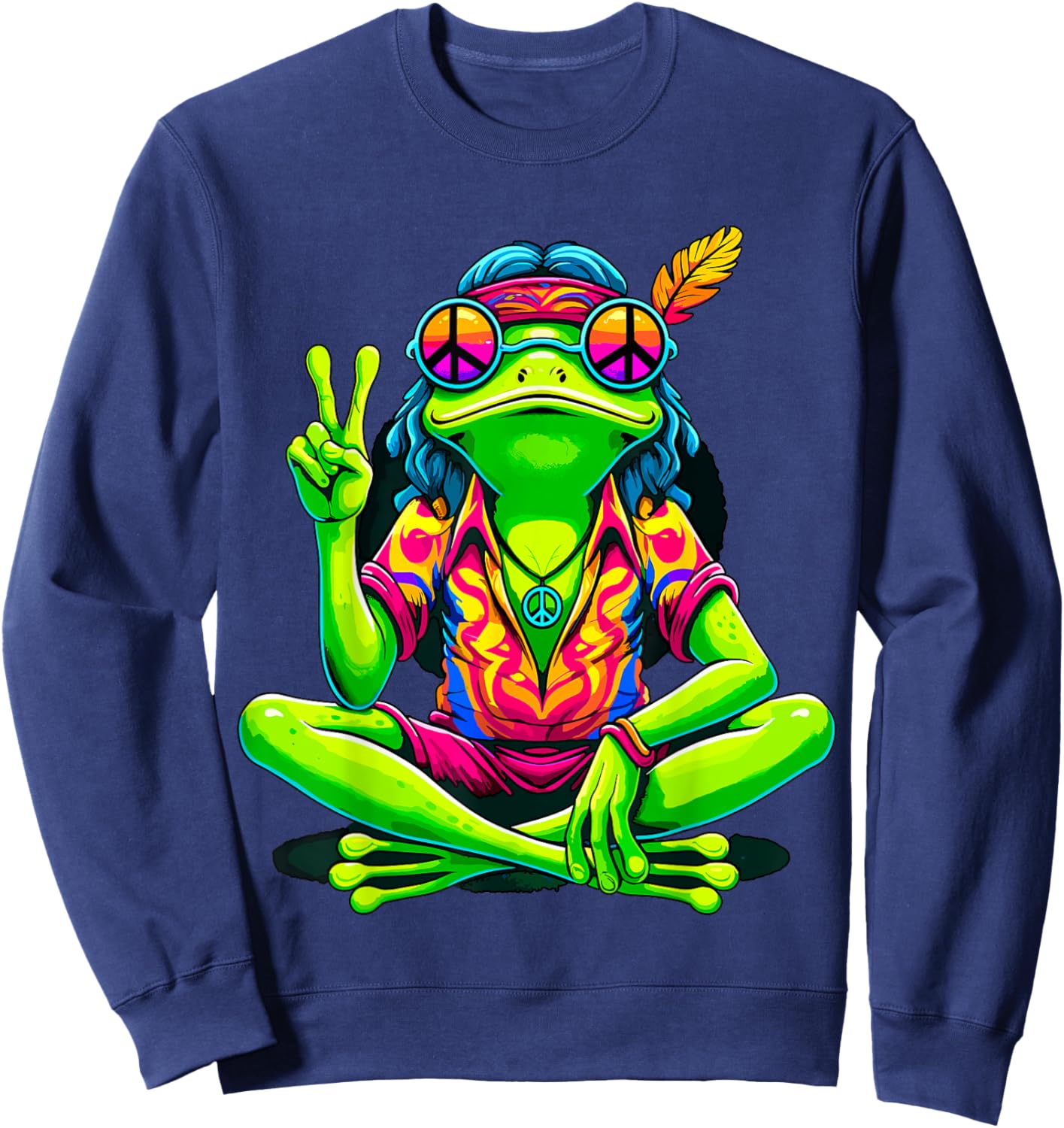 Hippie Frog Peace Sign Sweatshirt - Sweatshirt | Navy
