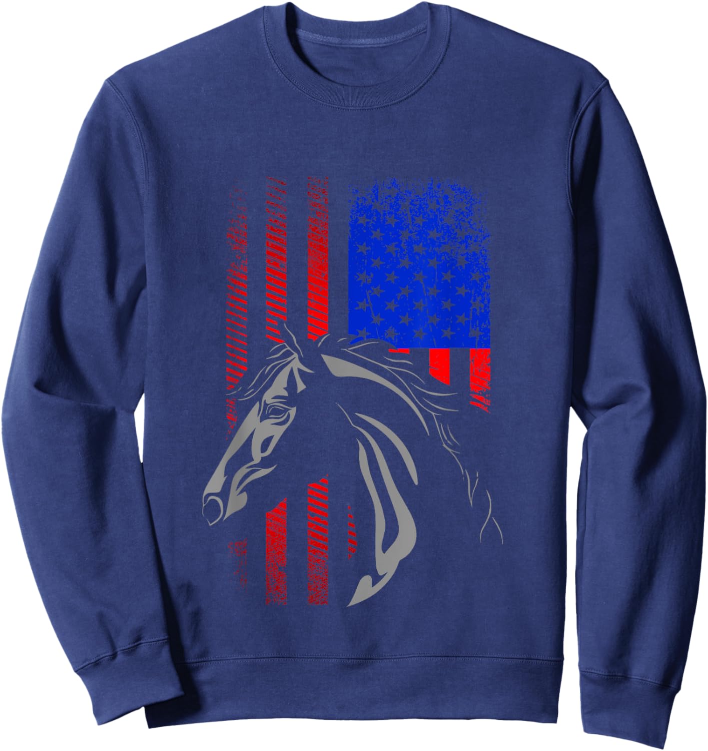 American Flag Horseback Riding Apparel - Horse Women Kids Men Sweatshirt - Sweatshirt | Navy