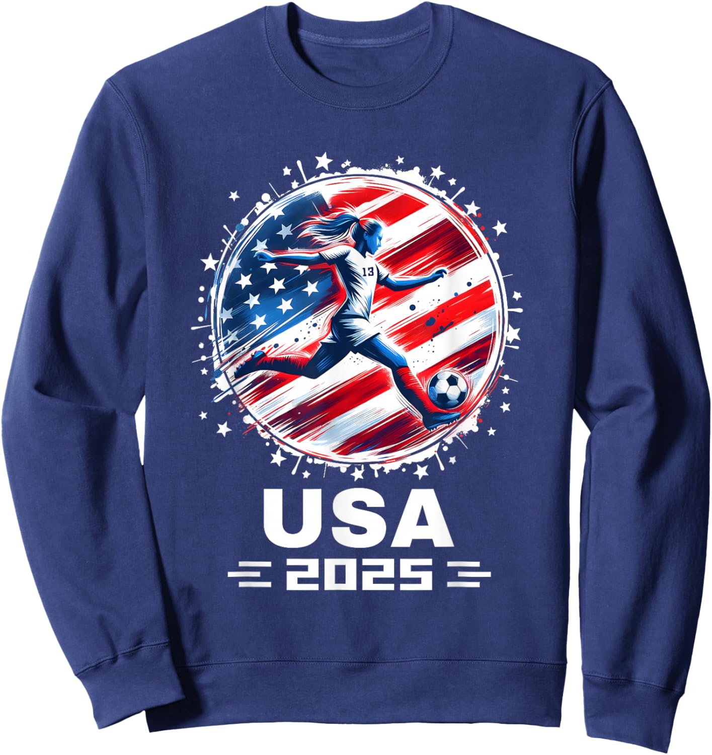 American Flag Soccer Shirt Women's Soccer Girls Soccer 2025 Sweatshirt - Sweatshirt | Navy