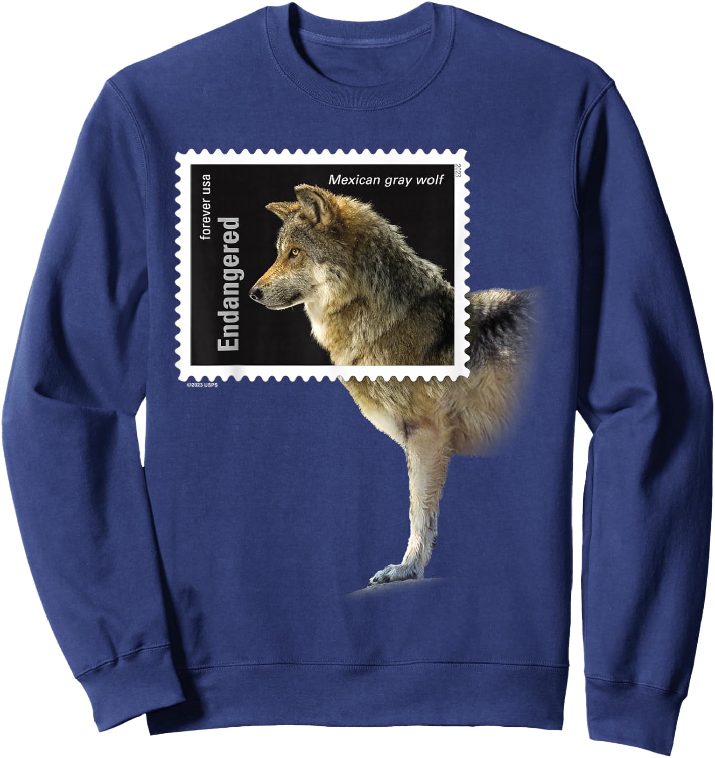 USPS Endangered Species Stamp Framed Mexican Gray Wolf Sweatshirt - Sweatshirt | Navy