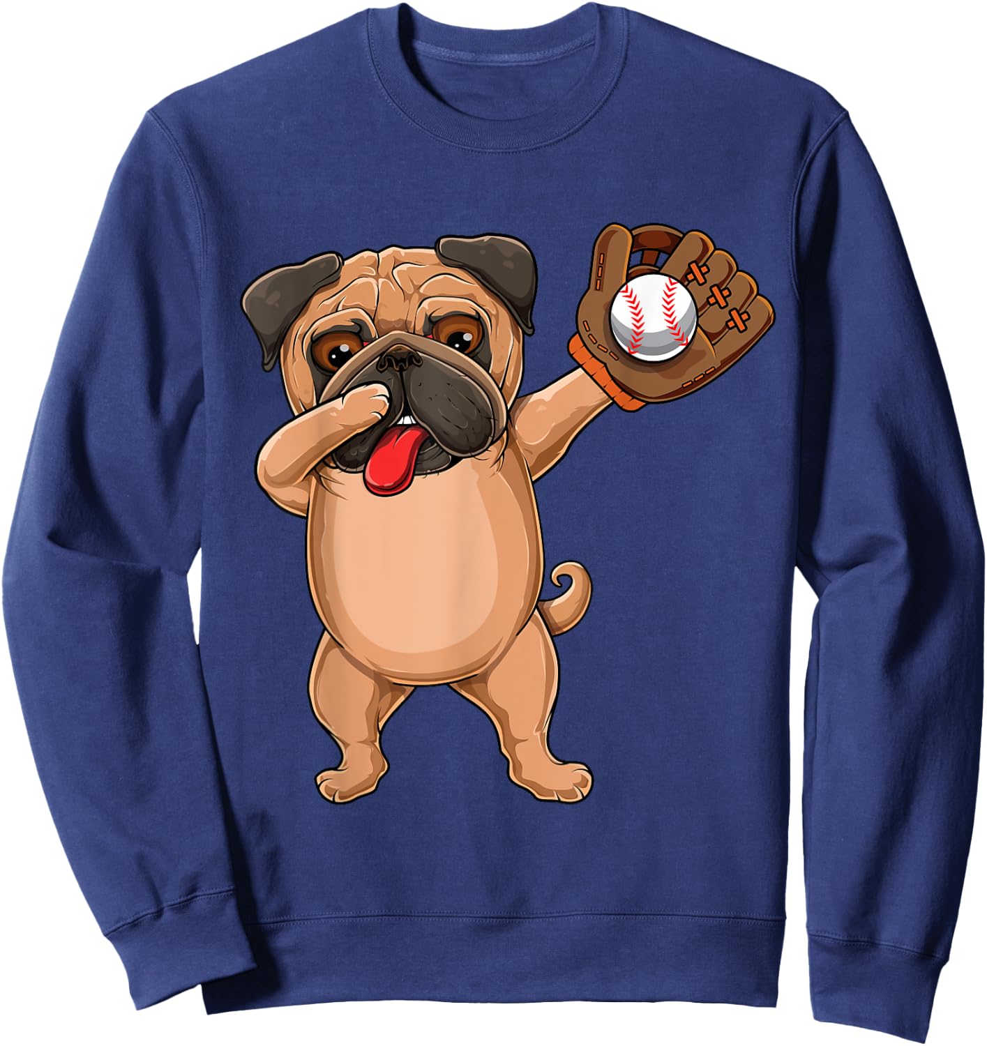 Dabbing Cute Baseball pr Softball Pug dog breed- Dab Men Women Girls Kids Sweatshirt - Sweatshirt | Navy