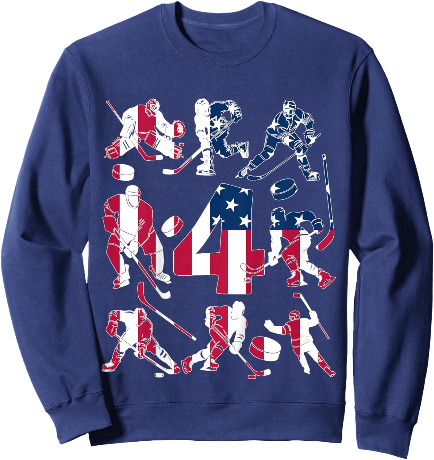 Number 4 Years Ice Hockey 4th Birthday Sweatshirt - Sweatshirt | Navy