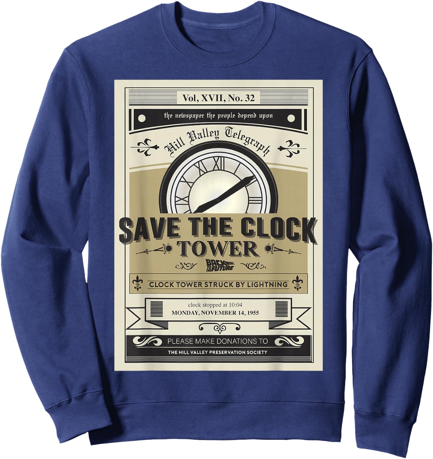 Back to the Future Clock Tower Poster Graphic Sweatshirt - Sweatshirt | Navy