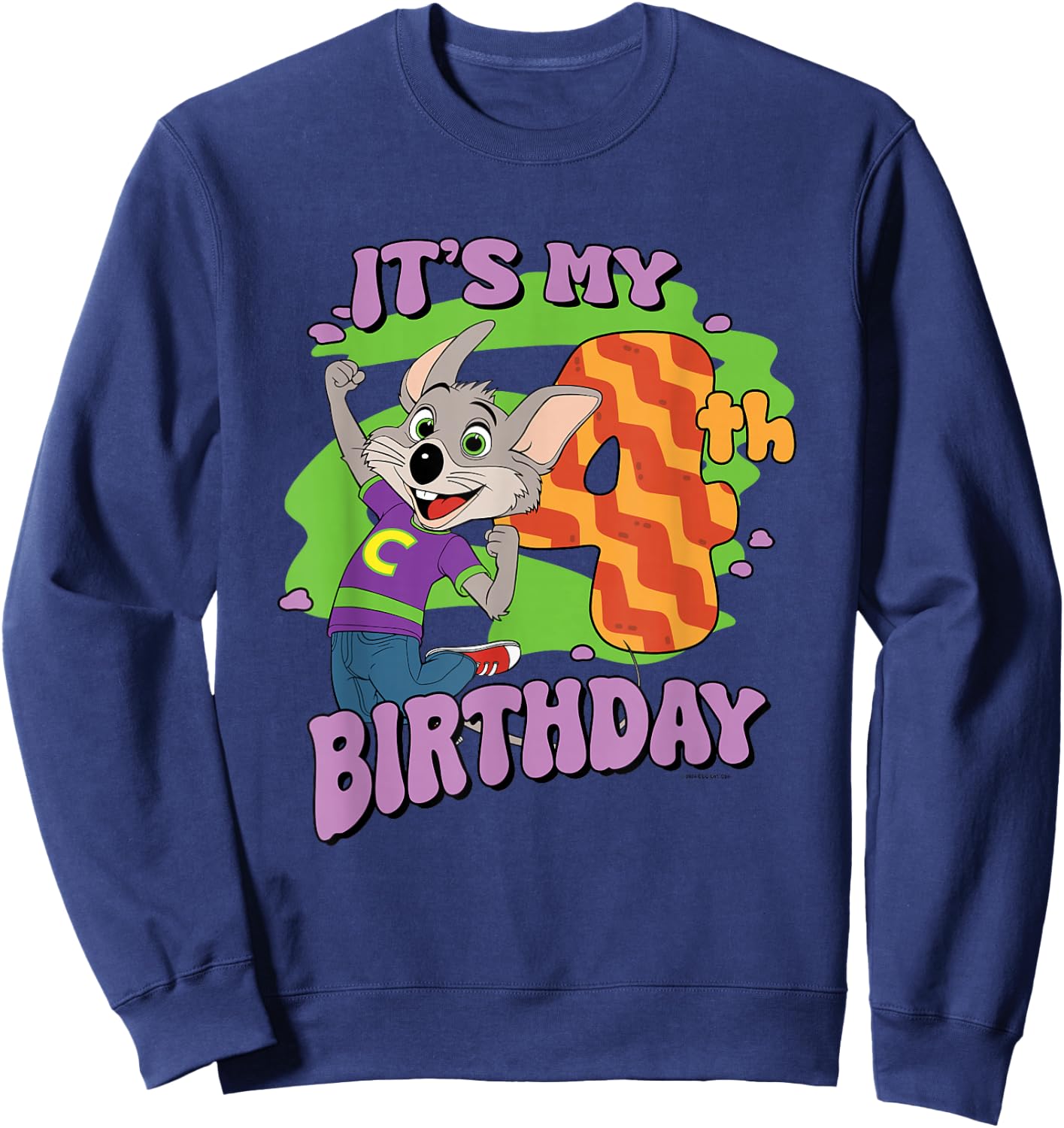 Chuck E. Cheese It's My 4th Birthday Happy Chuck Chest Logo Sweatshirt - Sweatshirt | Navy