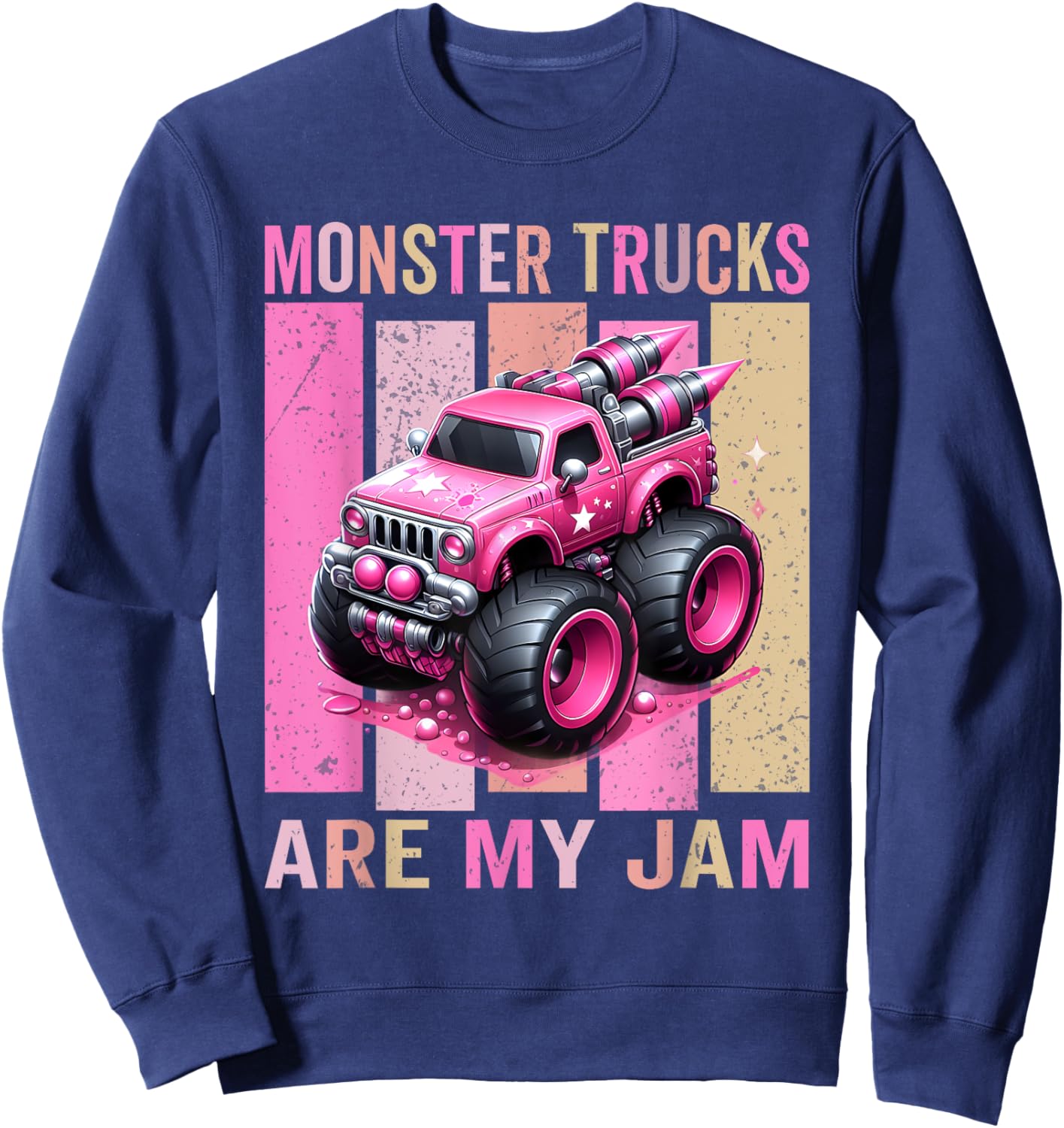 Pink Toddler Girl Monster Trucks Are My Jam Girls Sweatshirt - Sweatshirt | Navy