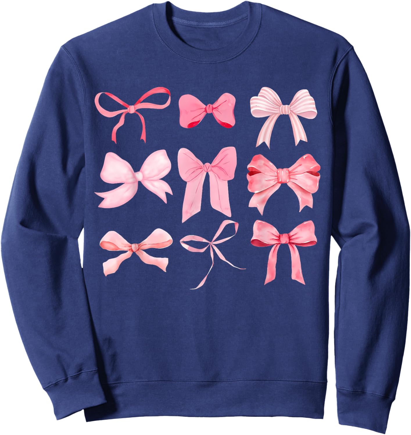 Pink Bow and Ribbon Cute Graphic for Girl Women Sweatshirt - Sweatshirt | Navy