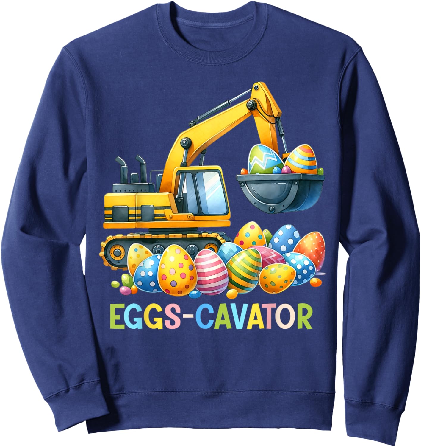 Eggscavator Easter Egg Hunt Construction Trucks Toddler Boys Sweatshirt - Sweatshirt | Navy