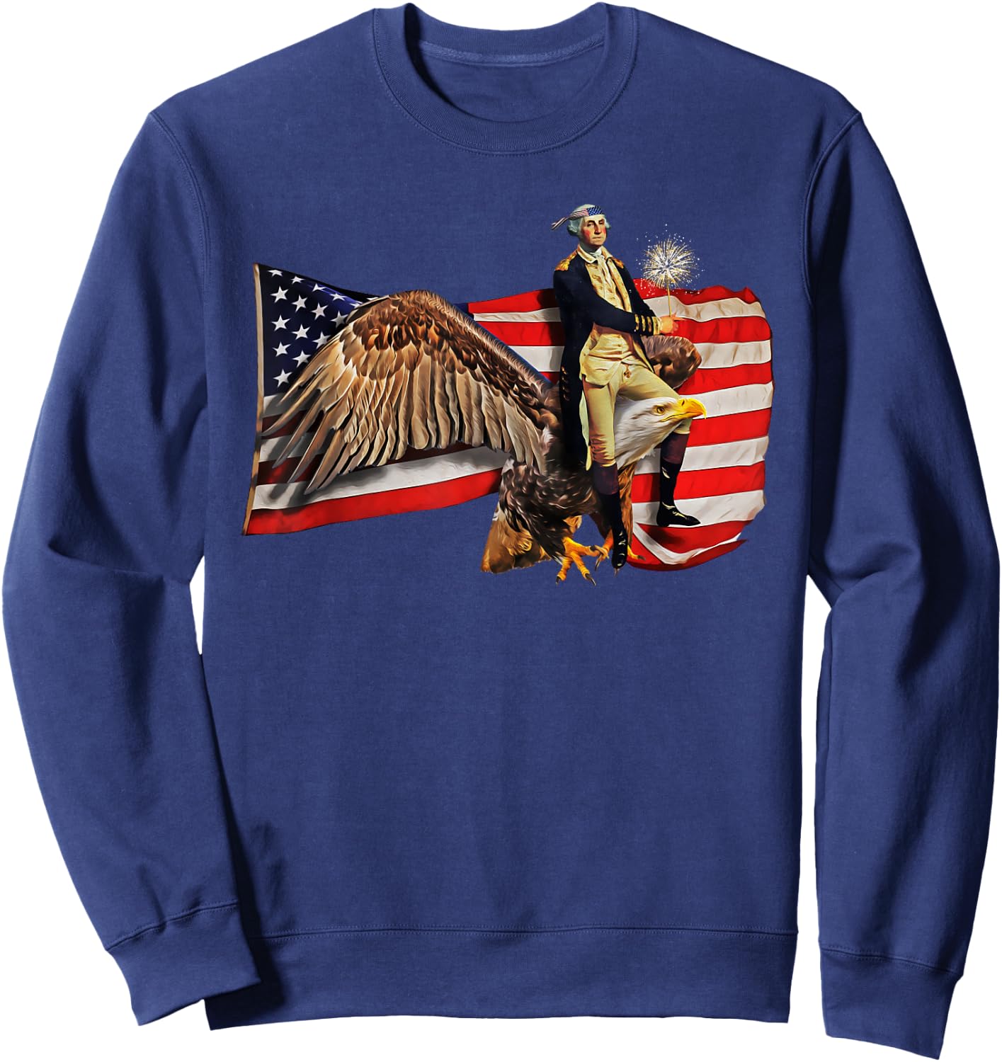 Washington Riding Eagle T Shirt Funny July 4th American Flag Kids Men Sweatshirt - Sweatshirt | Navy