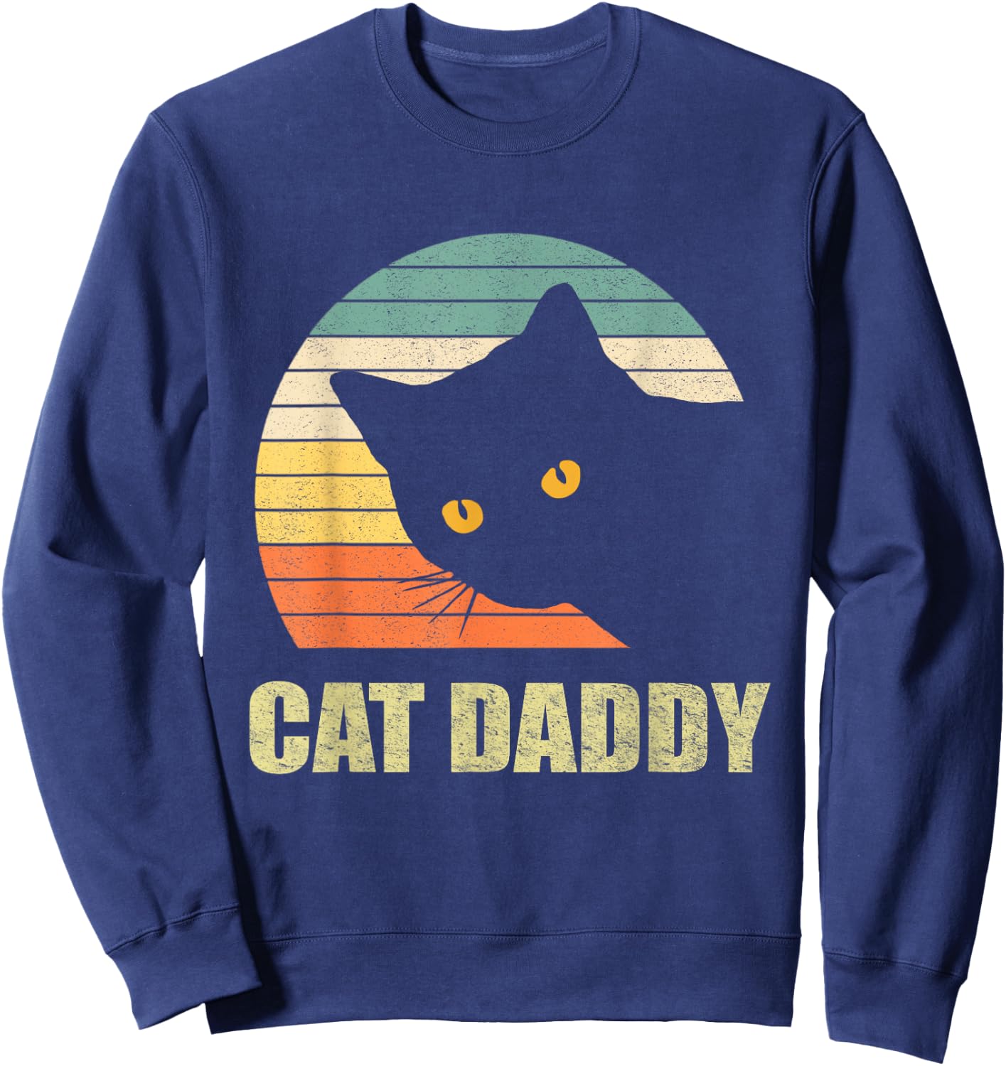 Cat Daddy Vintage Eighties Style Cat Retro Distressed Sweatshirt - Sweatshirt | Navy
