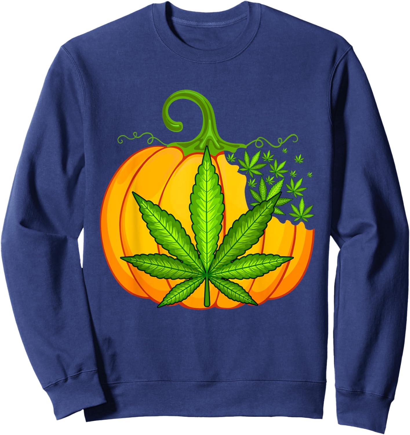 Funny Thanksgiving Halloween Weed Marijuana Pumpkin Sweatshirt - Sweatshirt | Navy