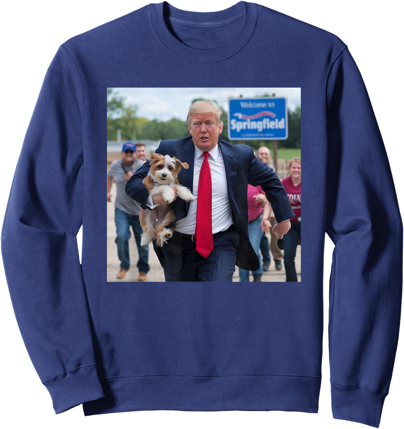 Trump Saving A Dog Funny Political Humor Photo Sweatshirt - Sweatshirt | Navy