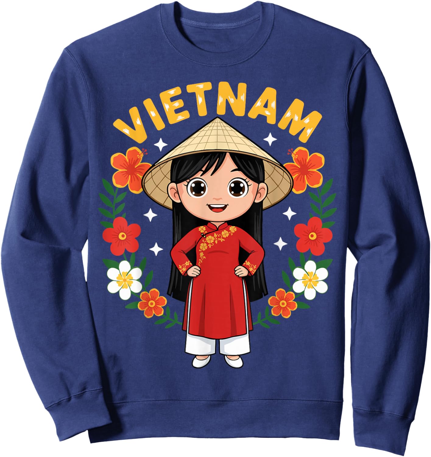 Vietnam Vietnamese Girl Traditional Dress Flowers Sweatshirt - Sweatshirt | Navy