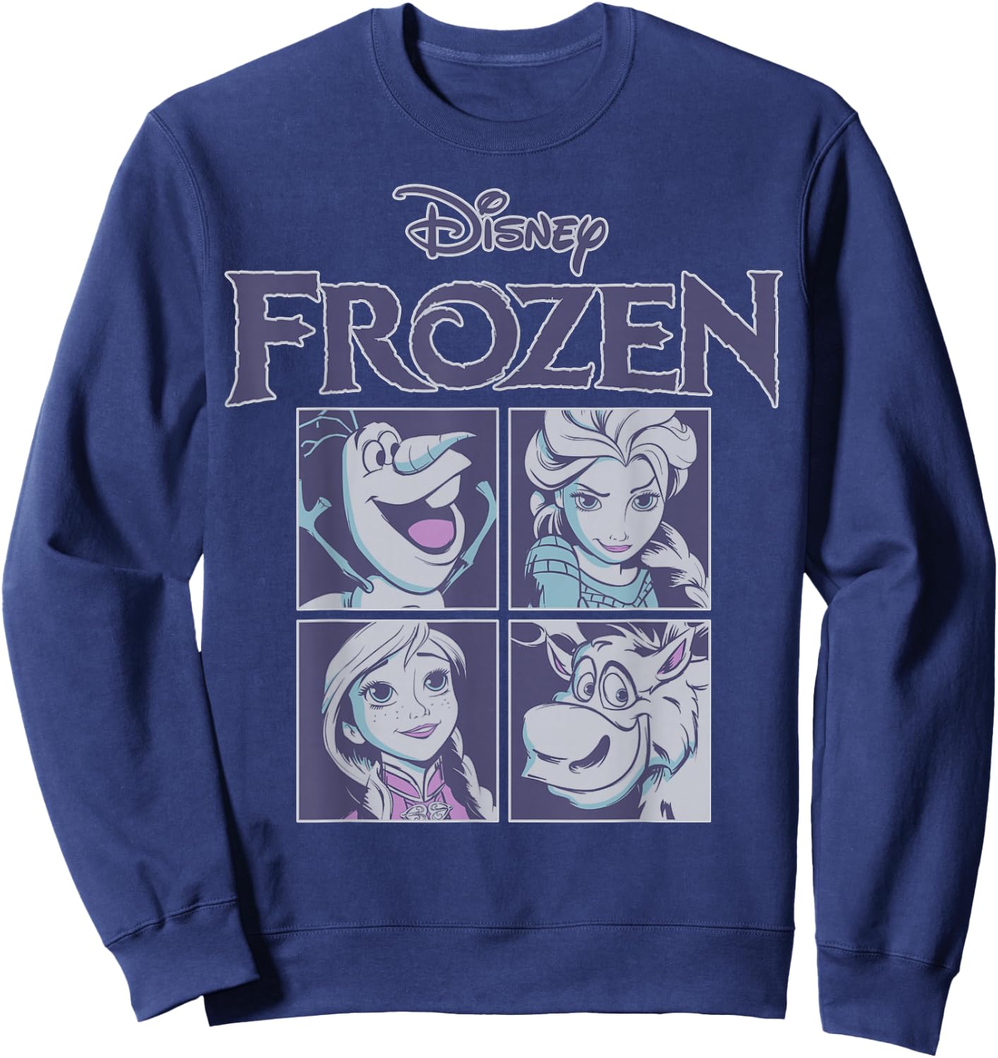 Disney Frozen Blue Hue Character Portrait Grid Panels Small Sweatshirt - Sweatshirt | Navy