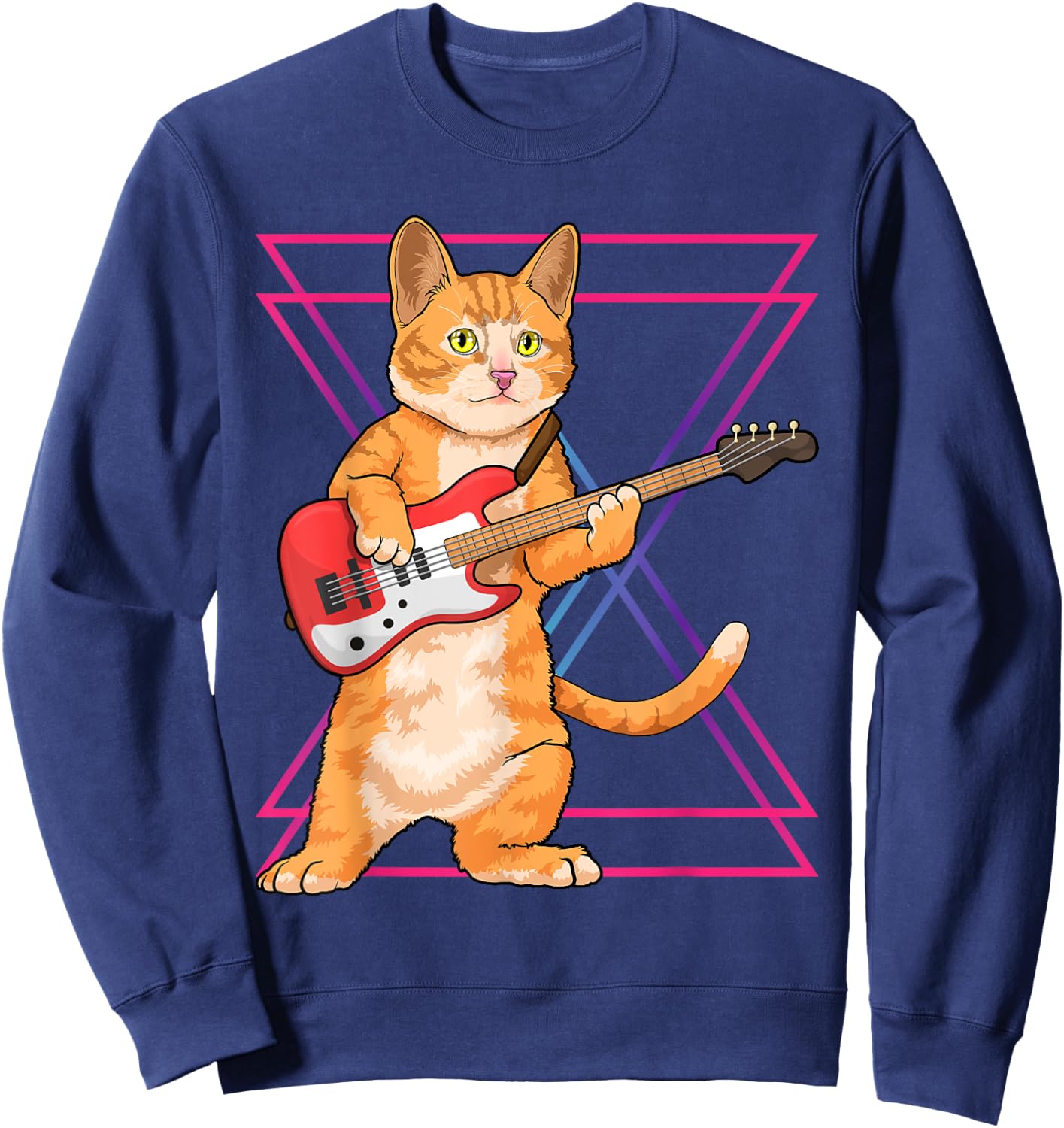 Cat Playing Guitar Musician Kitten Funny Bass Guitar Player Sweatshirt - Sweatshirt | Navy