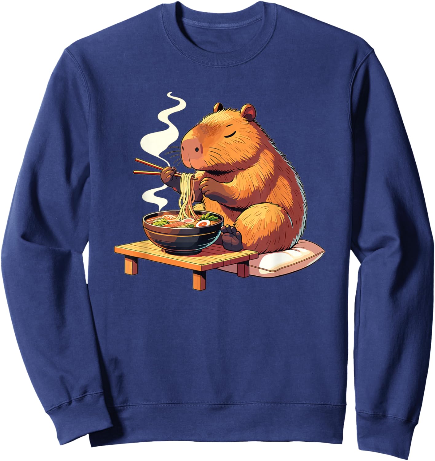 Sweet Capybara Eats Ramen Noodles Capybaras Ramen Sweatshirt - Sweatshirt | Navy