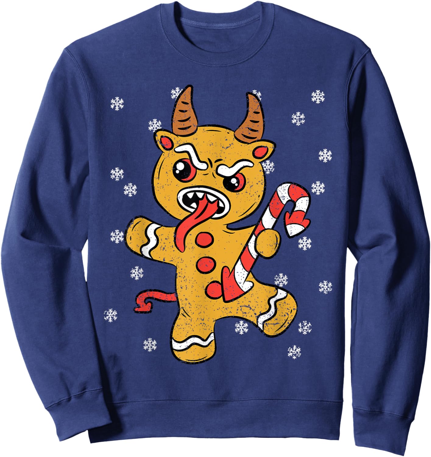 Gingerbread Man Krampus Christmas Pajama X-mas Candy Cane Sweatshirt - Sweatshirt | Navy