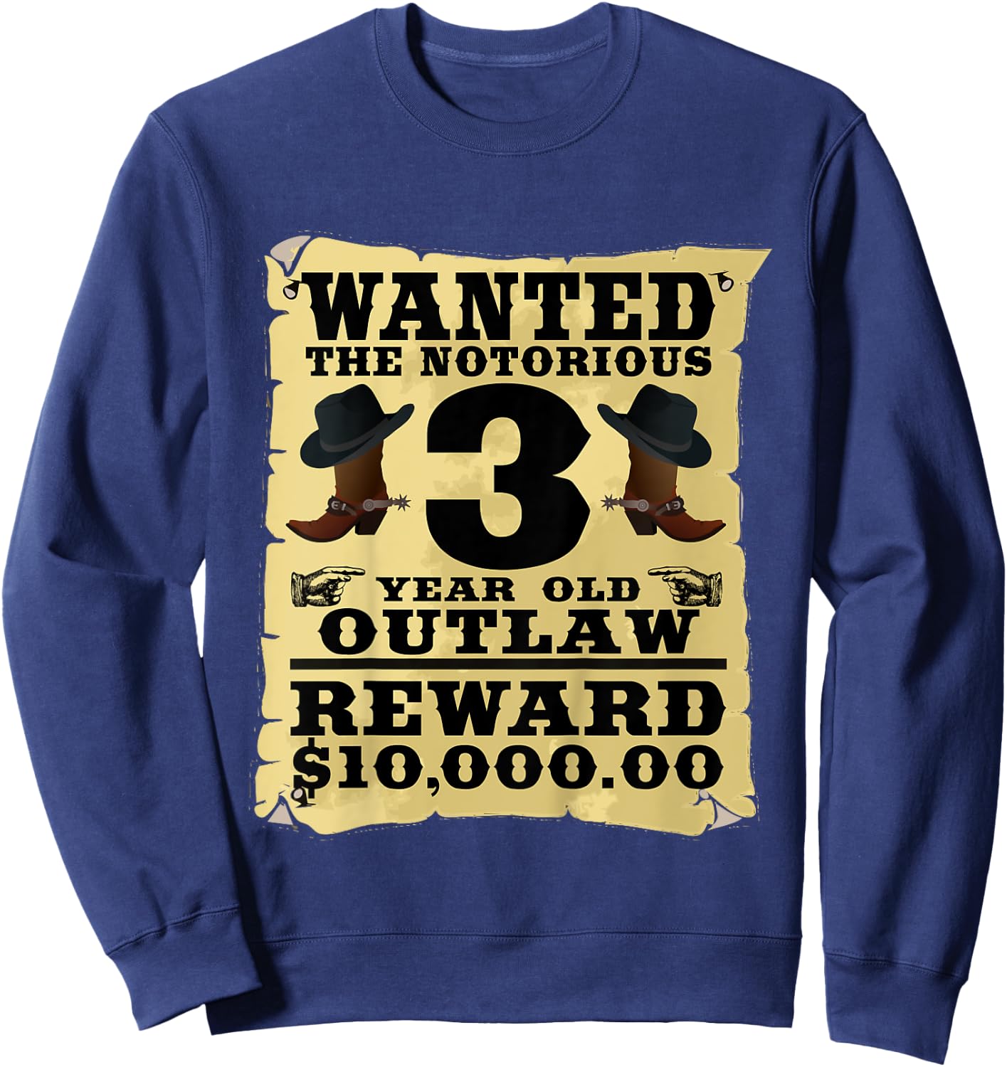 Kids 3 Year Old Cowboy Birthday Party Wild West Western 3rd Gift Sweatshirt - Sweatshirt | Navy