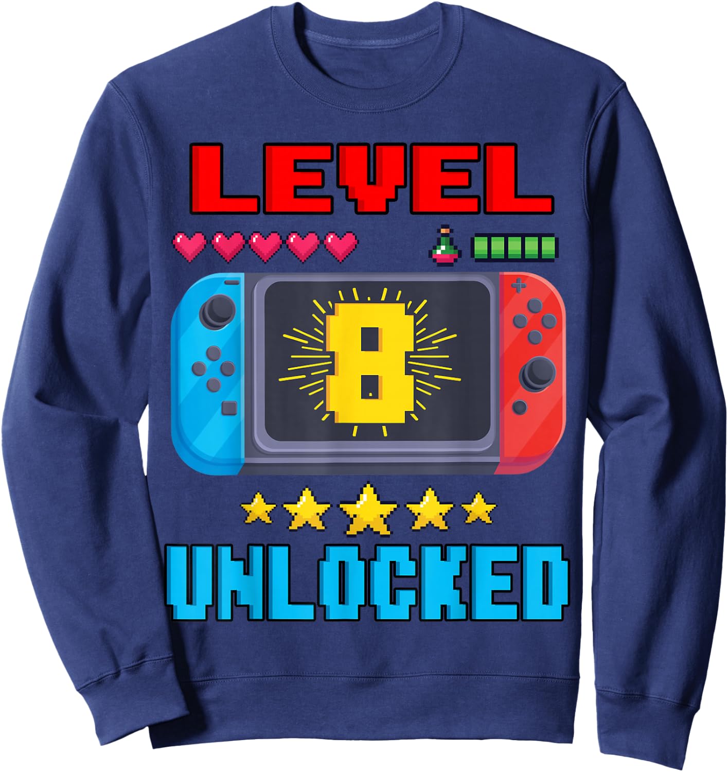 8th Birthday Boy Level 8 Unlocked Video Gamer Birthday Sweatshirt - Sweatshirt | Navy