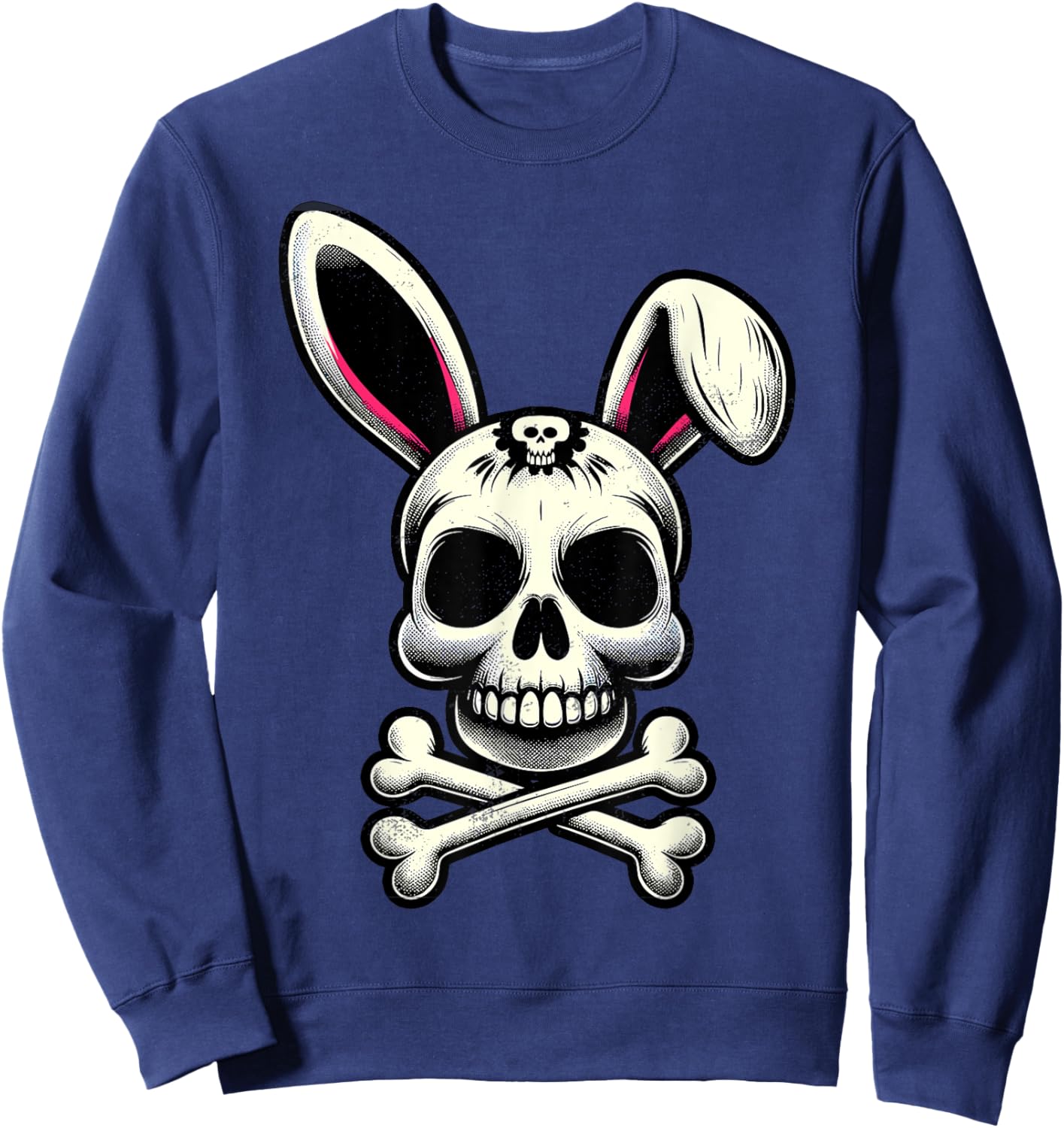 Vintage Scary Skull And Crossbones Bad Rabbit Horror Bunny Sweatshirt - Sweatshirt | Navy