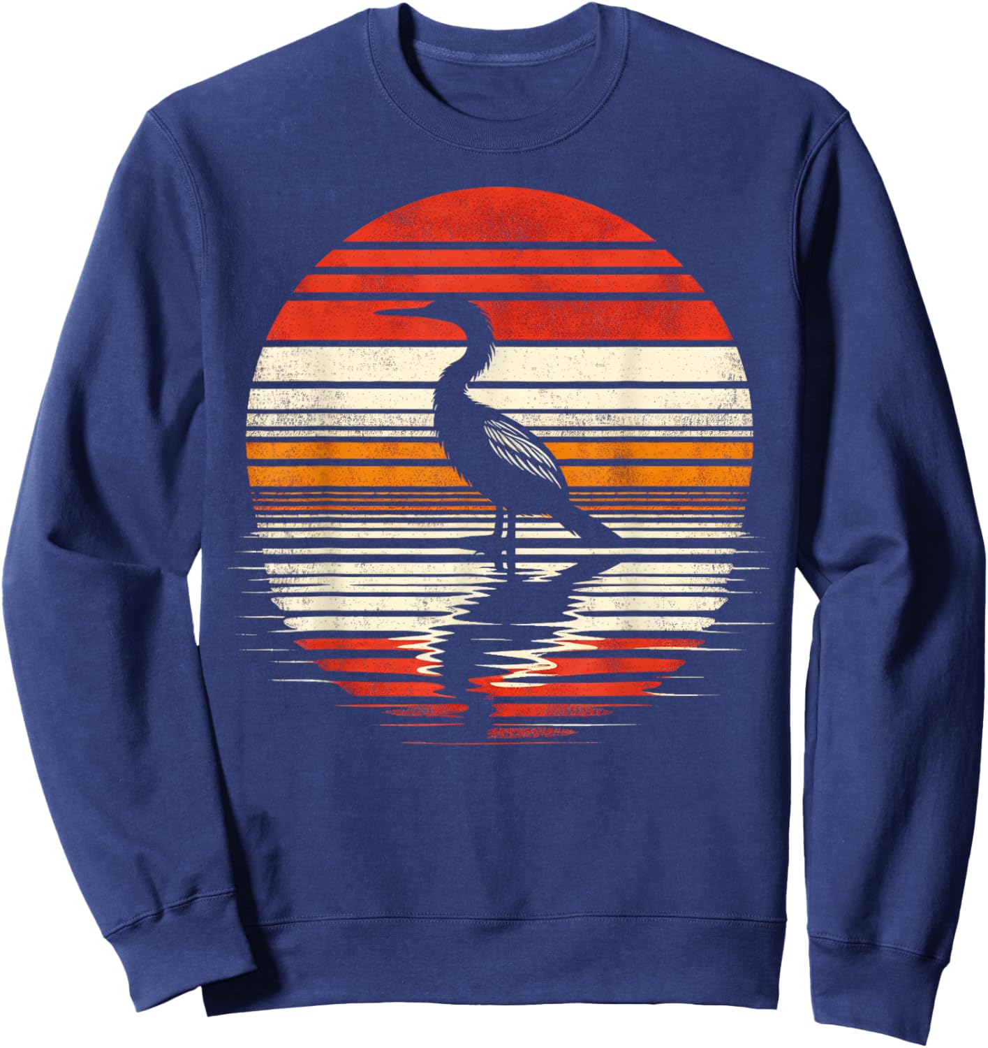 Anhinga Bird Sunset Retro Style Safari Vintage 70s Sweatshirt - Sweatshirt | Navy