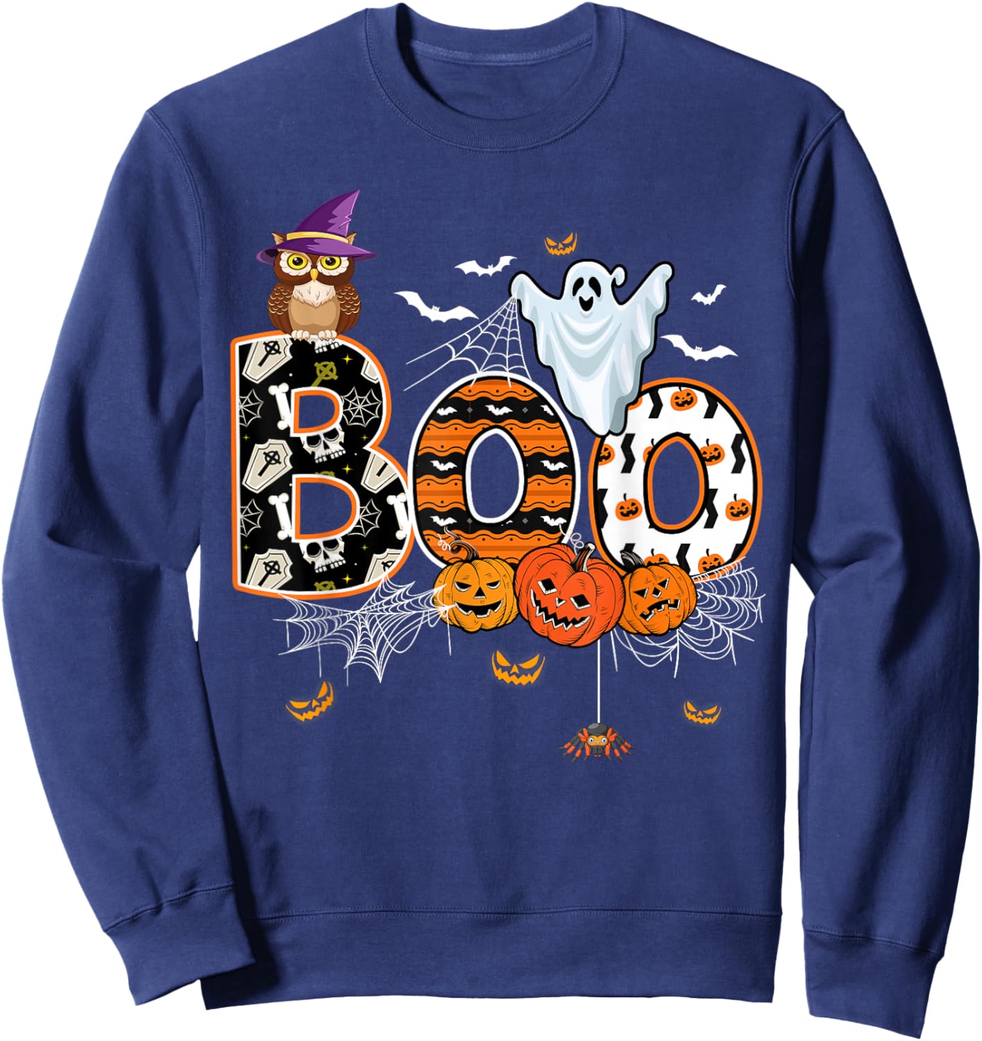 Boo Creepy Owl Pumpkin Ghost Funny Halloween Costume Sweatshirt - Sweatshirt | Navy