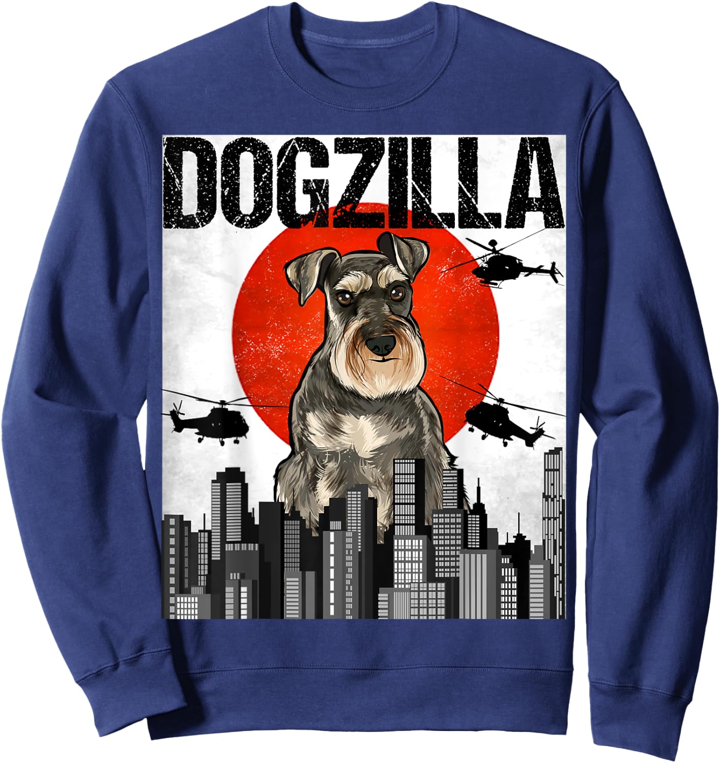 Funny Vintage Japanese Dogzilla Miniature Schnauzer Sweatshirt - Sweatshirt | Navy