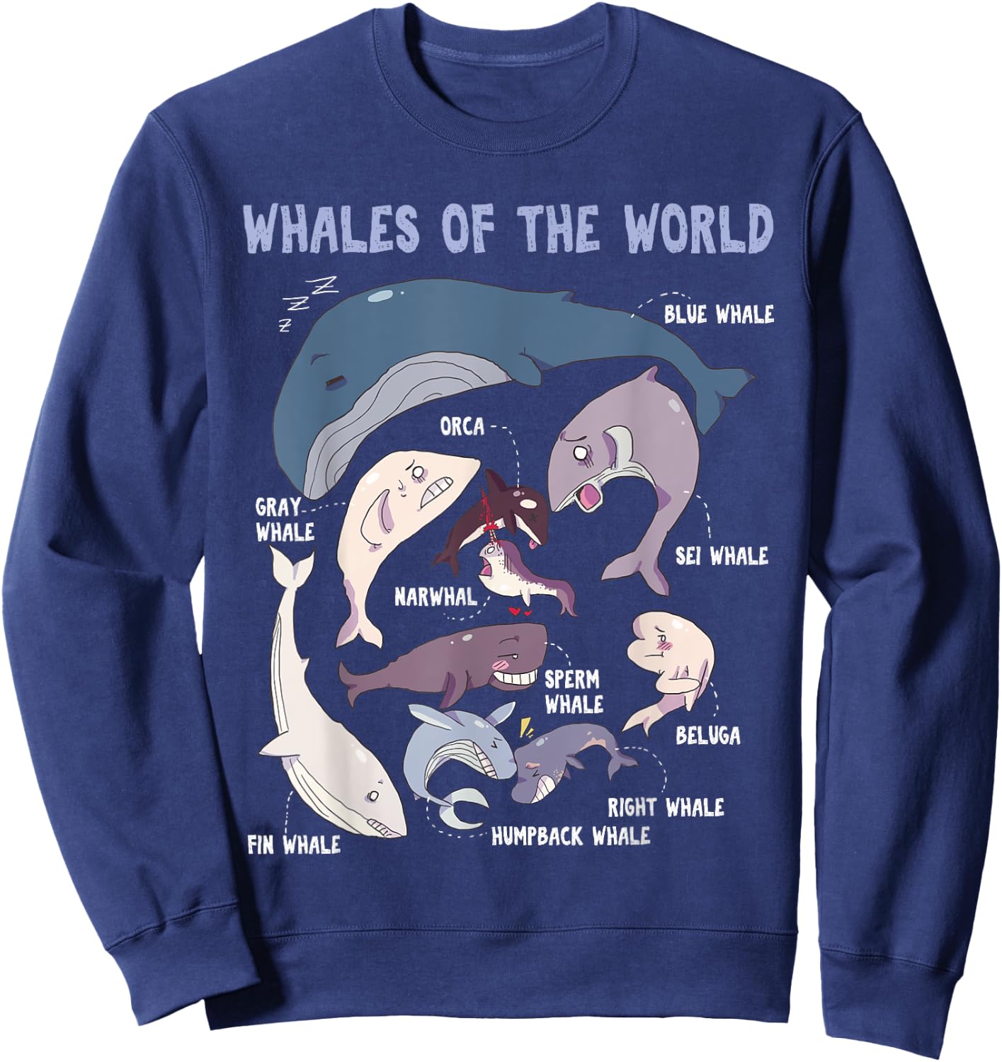 Whales Of The World Educational Ocean Mammals Guide Sweatshirt - Sweatshirt | Navy
