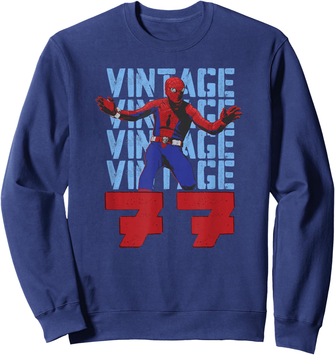 Marvel Spider-Man 60th Anniversary Vintage 77 Stack Sweatshirt - Sweatshirt | Navy