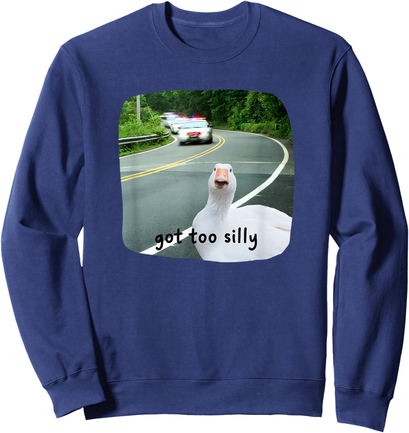 Funny Silly Goose Got Too Silly Cute Meme Women Kids Youth Sweatshirt - Sweatshirt | Navy