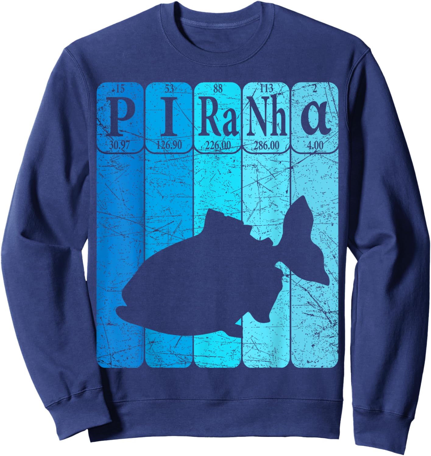 Piranha Periodic Table Elements Piranha Fish Retro Sweatshirt - Sweatshirt | Navy