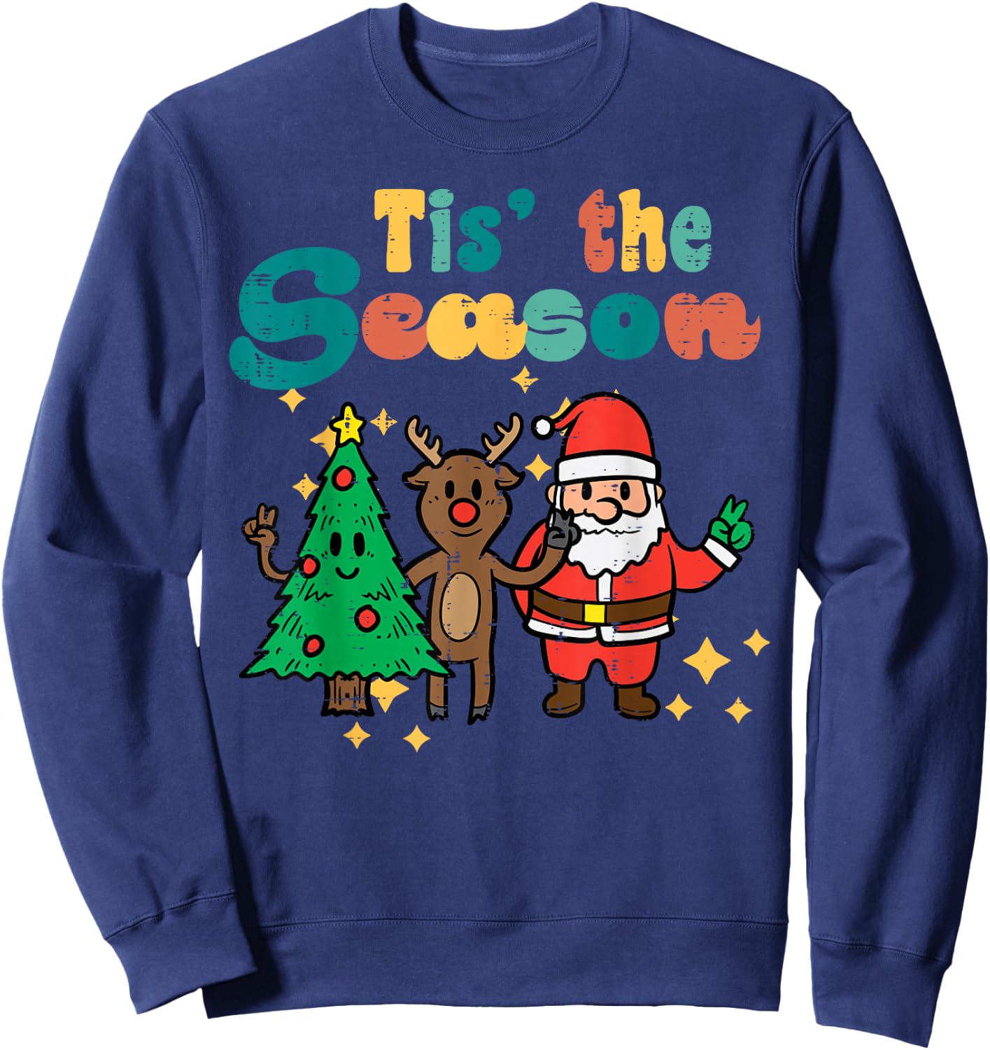 Tis The Season Retro Groovy Christmas Xmas Men Women Kids Sweatshirt - Sweatshirt | Navy