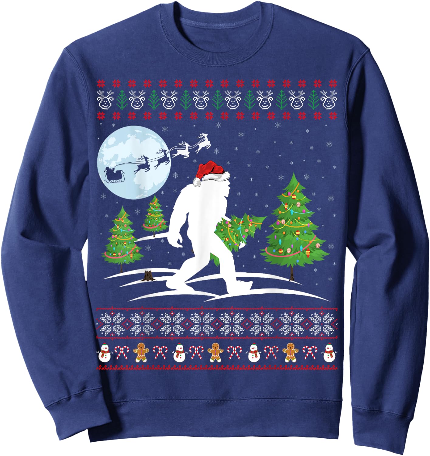 Funny Bigfoot Xmas Gift Santa Hat Ugly Bigfoot Christmas Sweatshirt - Sweatshirt | Navy