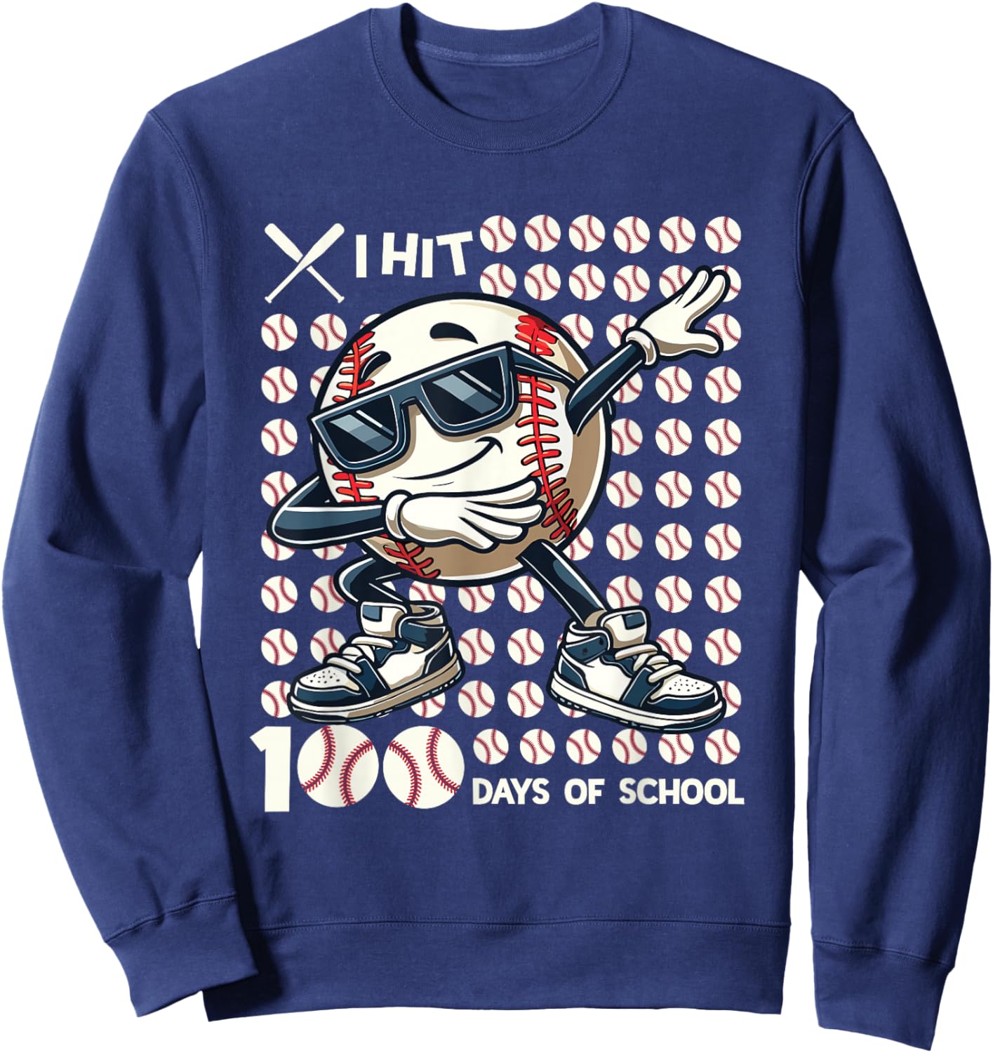 100 Days of School Baseball Bat 100th Day of School Boys Sweatshirt - Sweatshirt | Navy