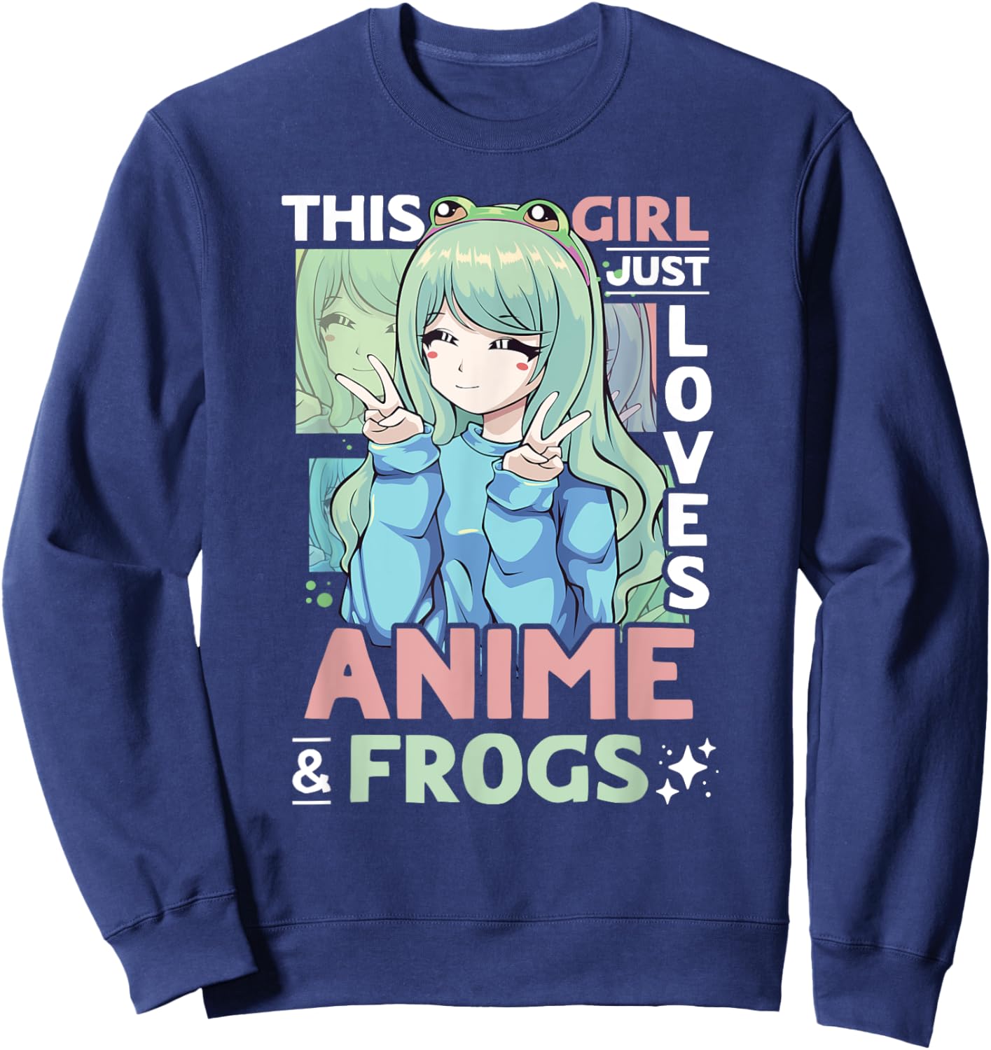 Anime and Frog This Girl Just Loves Anime and Frogs Girls Sweatshirt - Sweatshirt | Navy