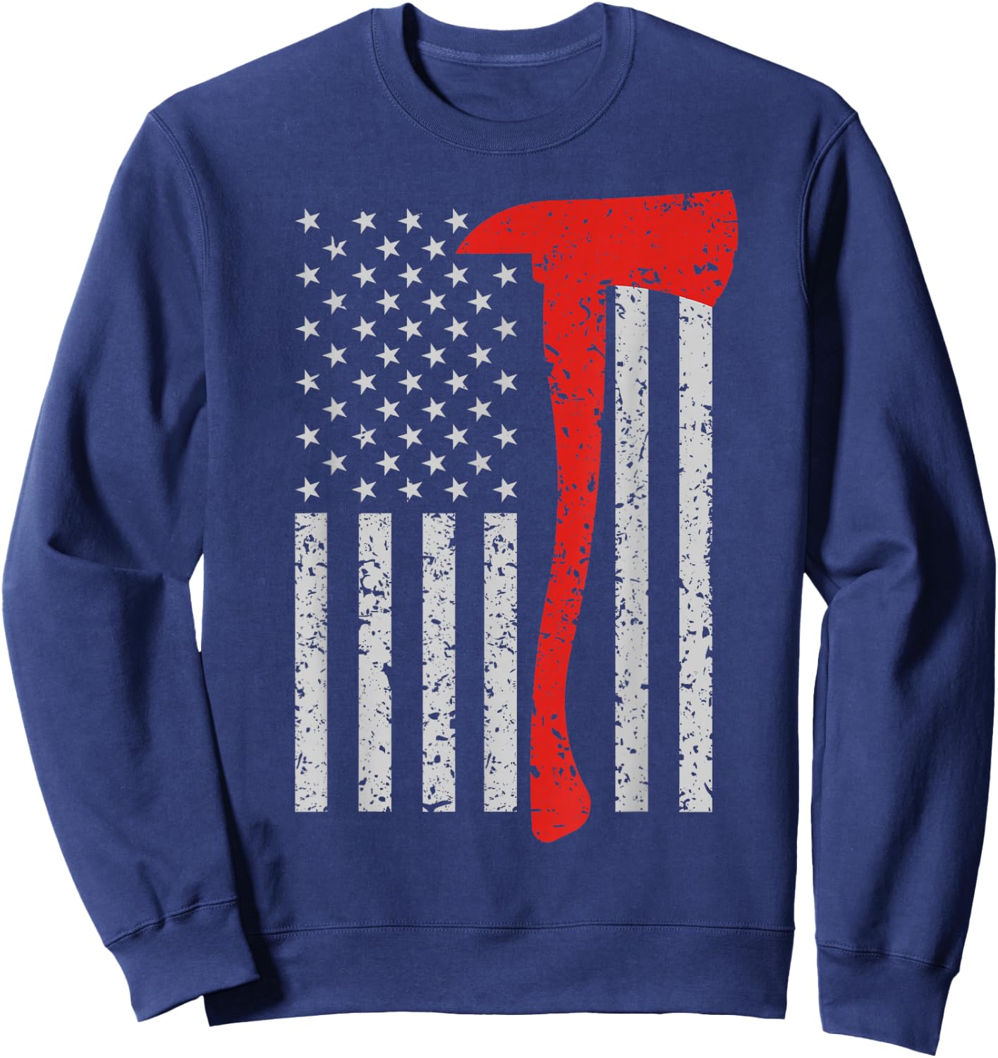 Thin Red Line Design: Firefighter American Flag Axe Design Sweatshirt - Sweatshirt | Navy