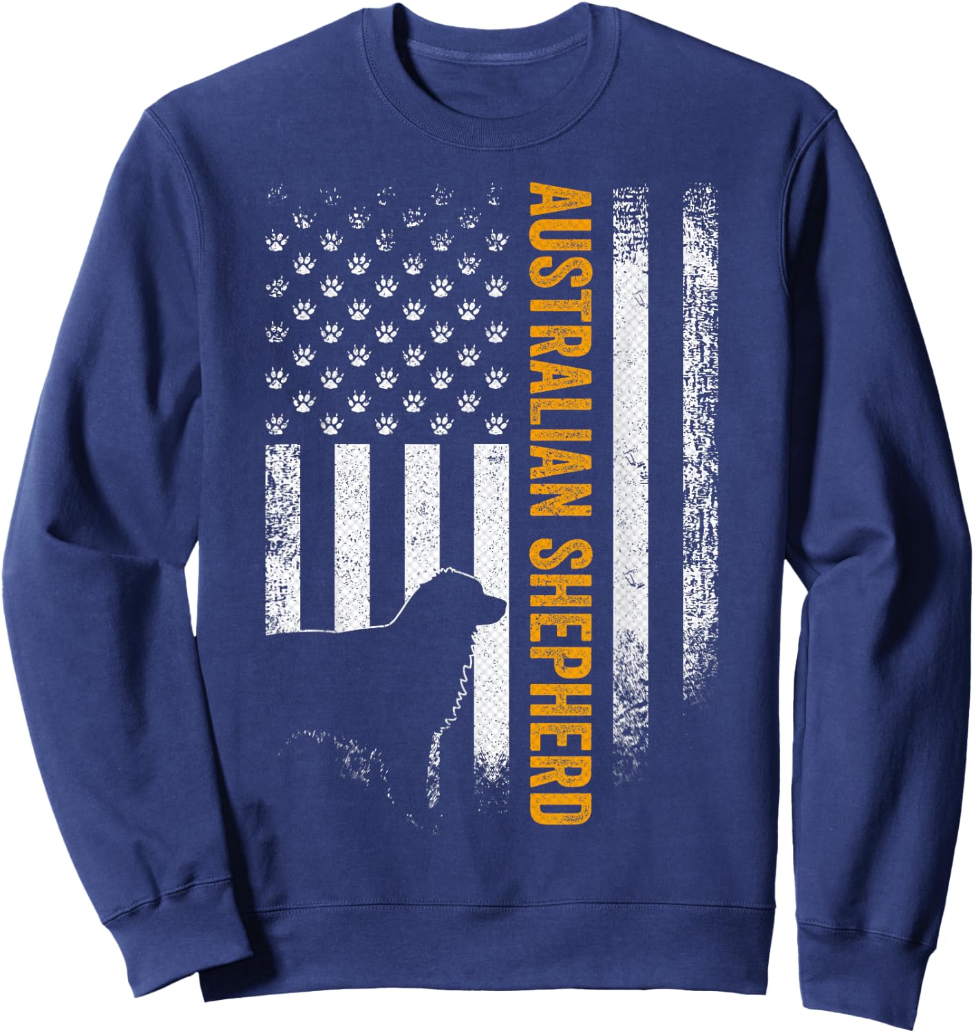 Vintage USA Australian Shepherd Dog Silhouette American Flag Sweatshirt - Sweatshirt | Navy