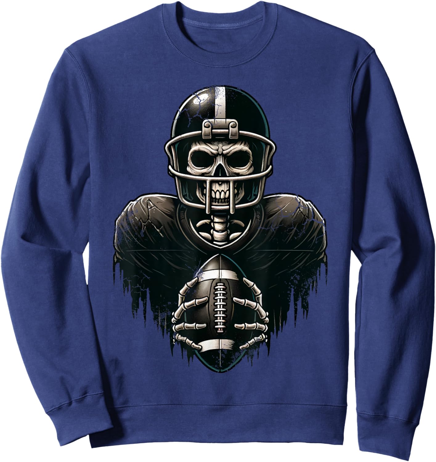 Halloween Skeleton Football Player Spooky Sports Graphic Sweatshirt - Sweatshirt | Navy