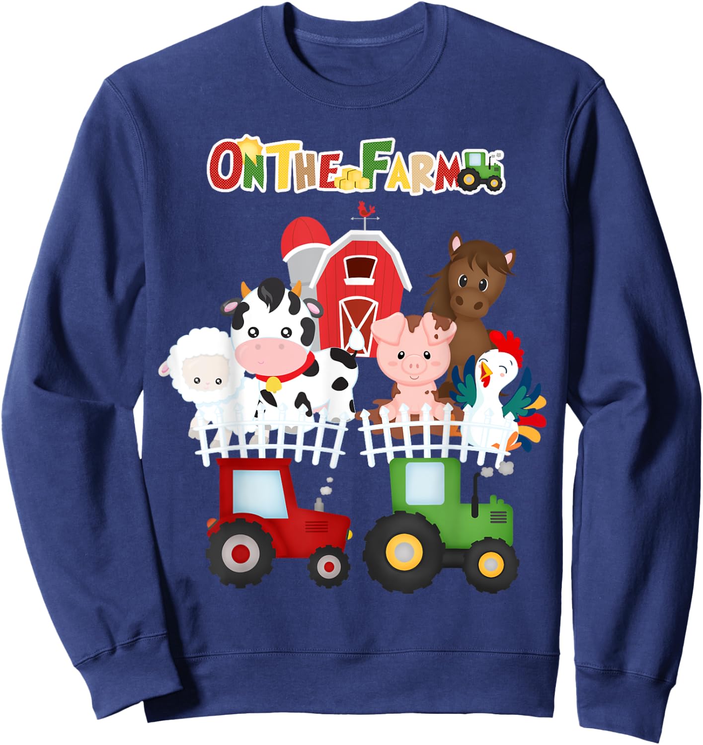 On The Farm Barnyard Farm Animals Cute Toddler Boys Girls Sweatshirt - Sweatshirt | Navy