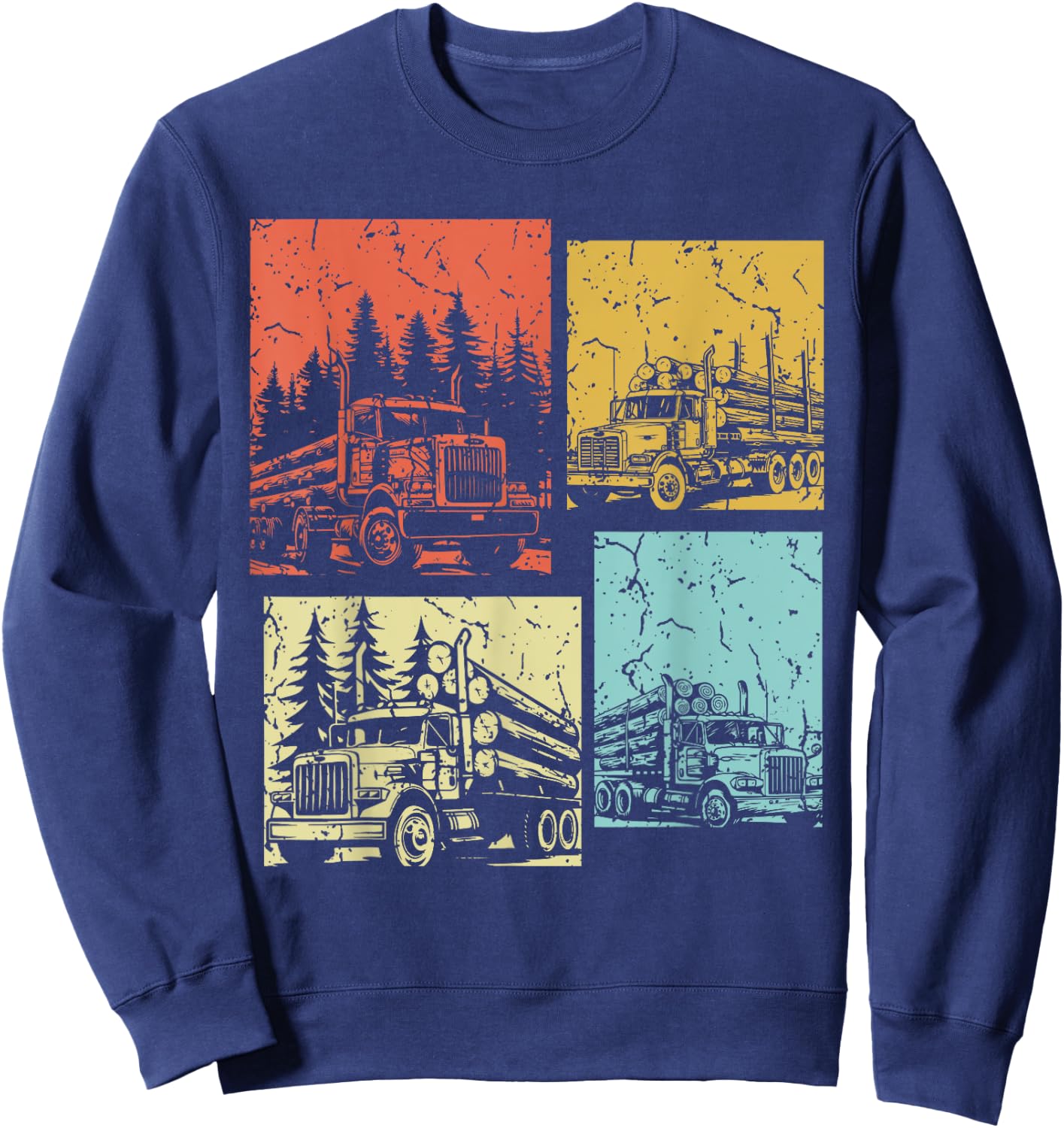 Vintage Log Truck Driver Funny Logger Birthday Logging Sweatshirt - Sweatshirt | Navy