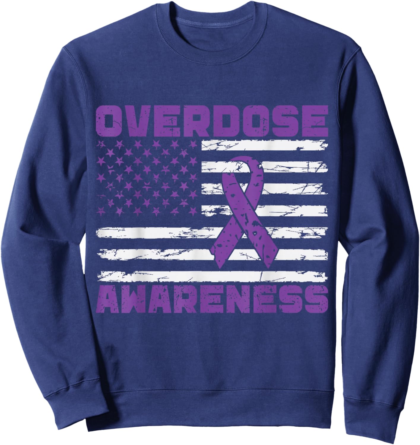 Overdose Awareness Purple Ribbon Drug Addiction Sweatshirt - Sweatshirt | Navy