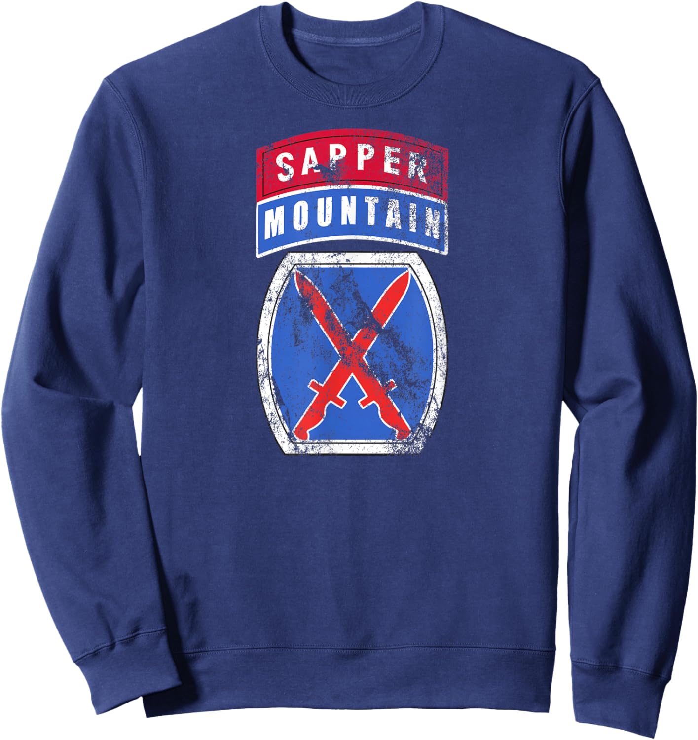 10th Mountain (MTN) Division Patch Sapper Tab Distressed Sweatshirt - Sweatshirt | Navy