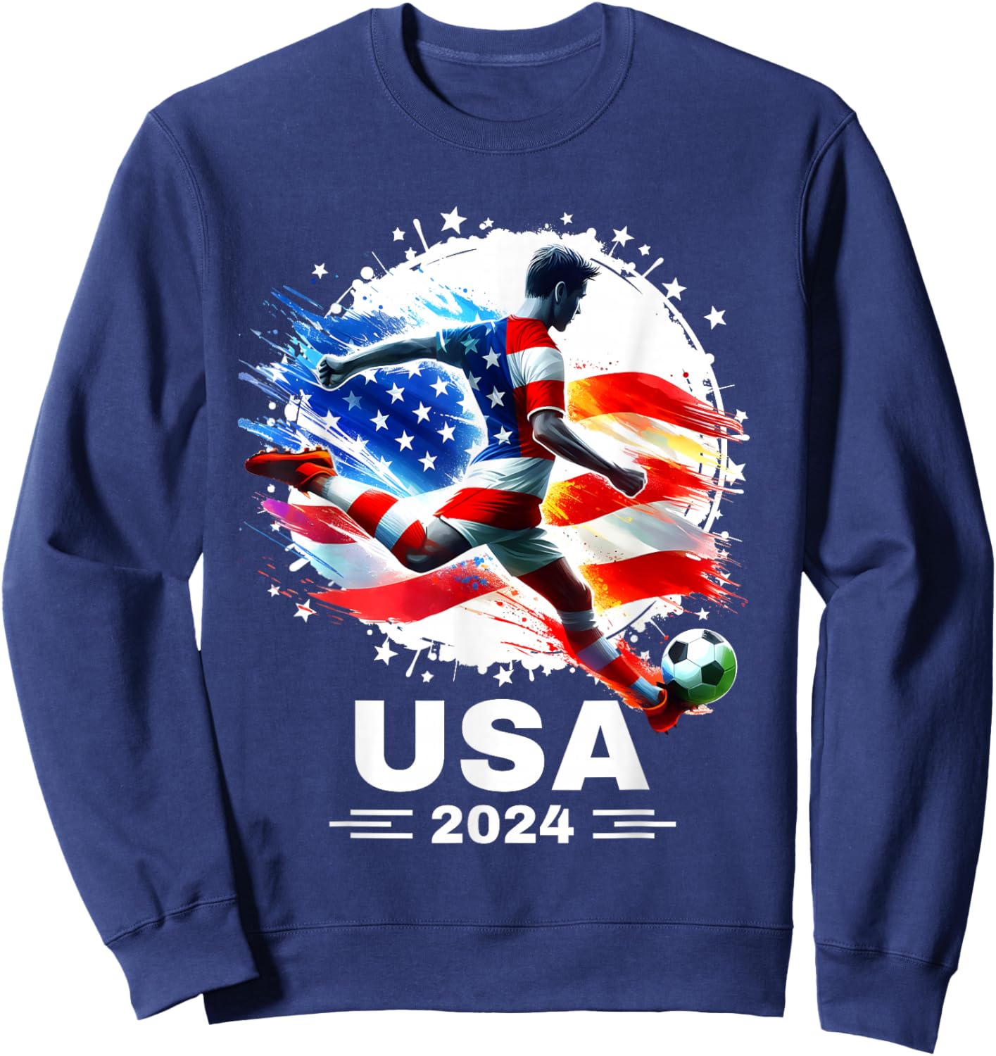 American Flag on Soccer Ball Soccer Ball Soccer 2024 Sweatshirt - Sweatshirt | Navy